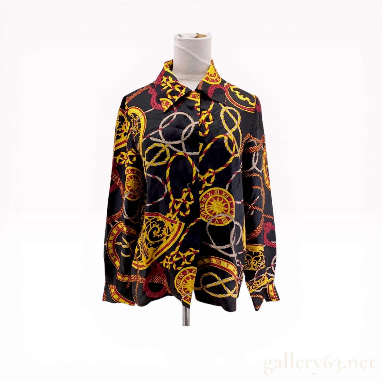 Vintage Celine Paris Saltimbanque Print Silk Blouse Size 36