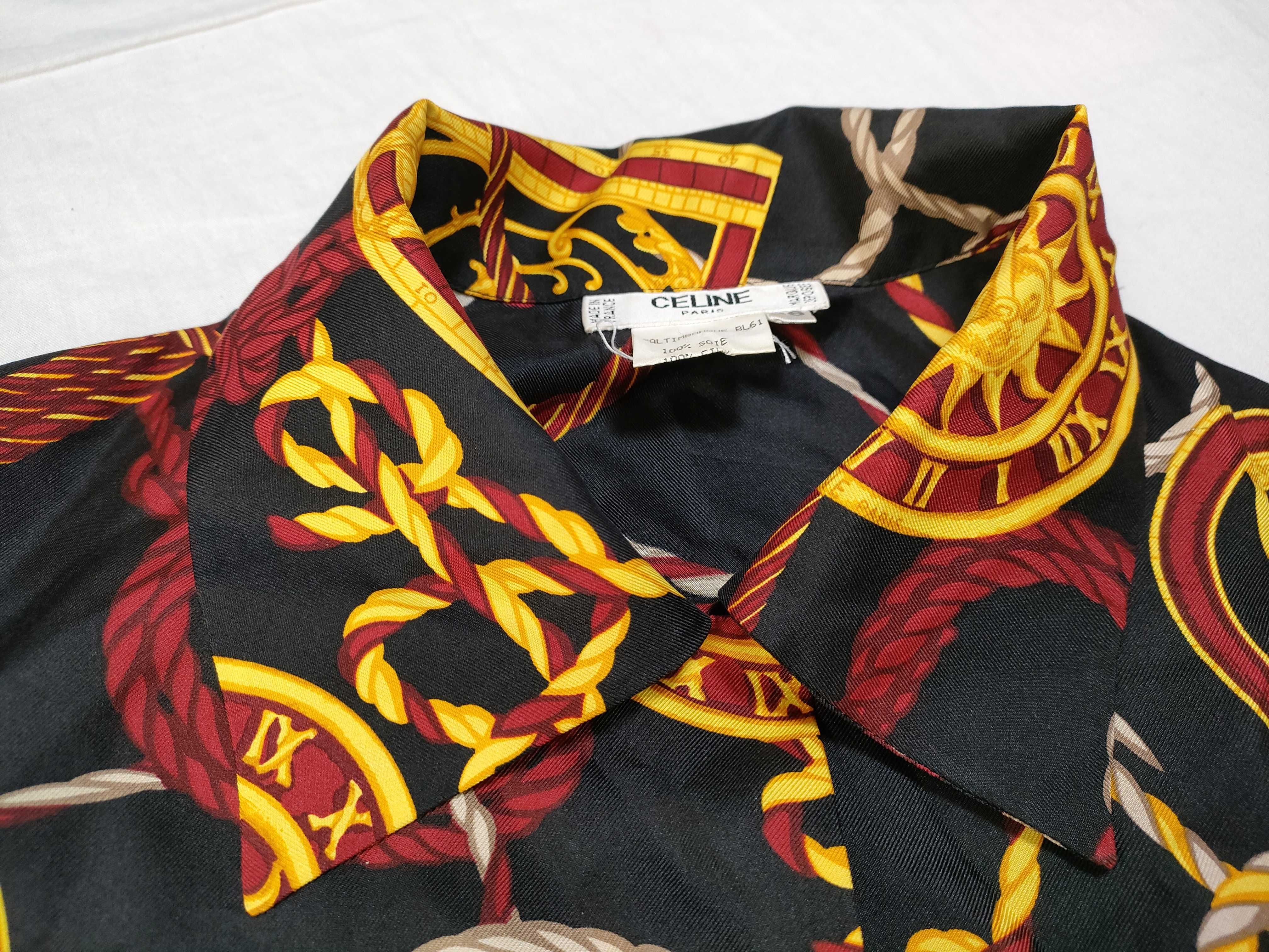 Vintage Celine Paris Saltimbanque Print Silk Blouse Size 36