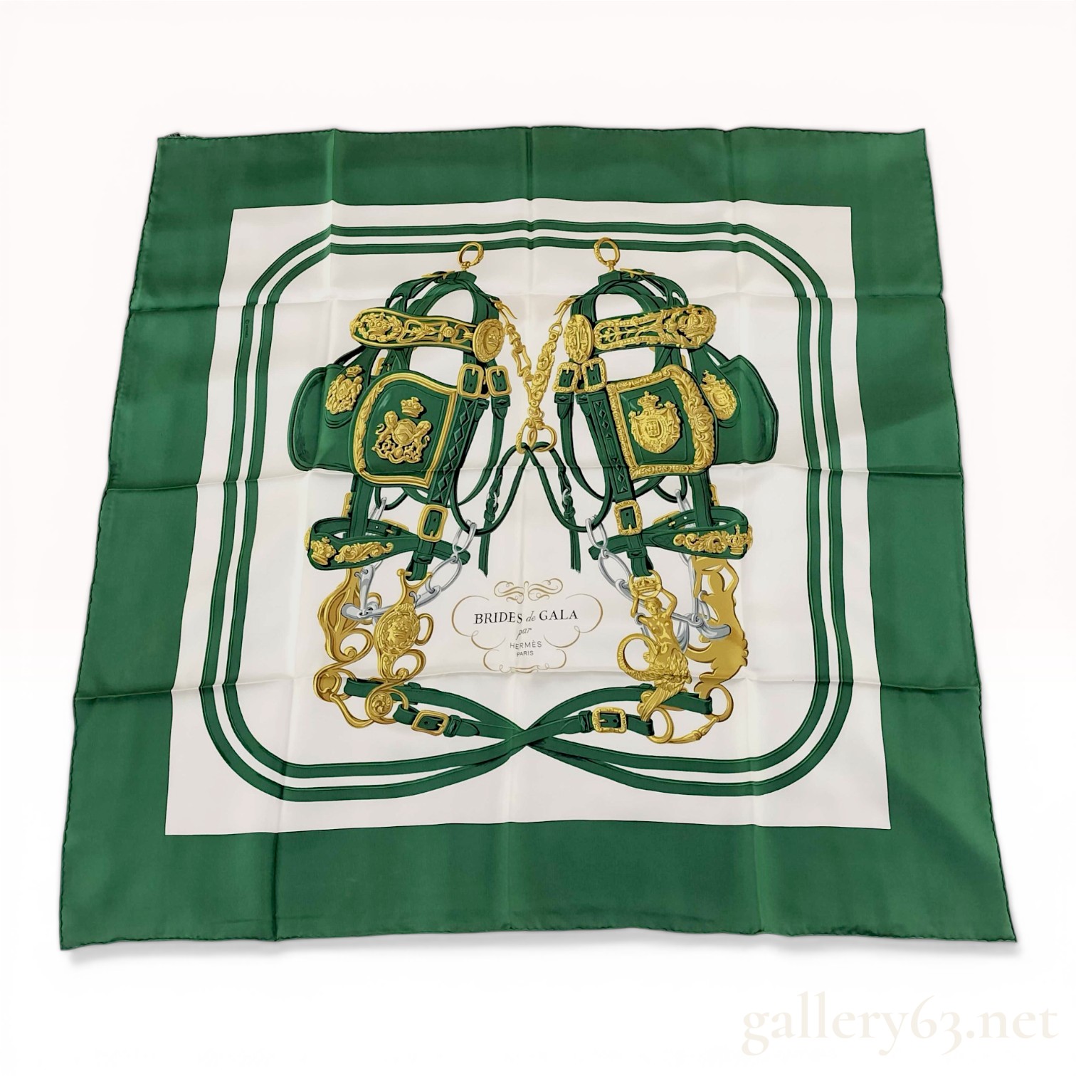 Hermes Brides de Gala Silk Scarf in Forest Green and White