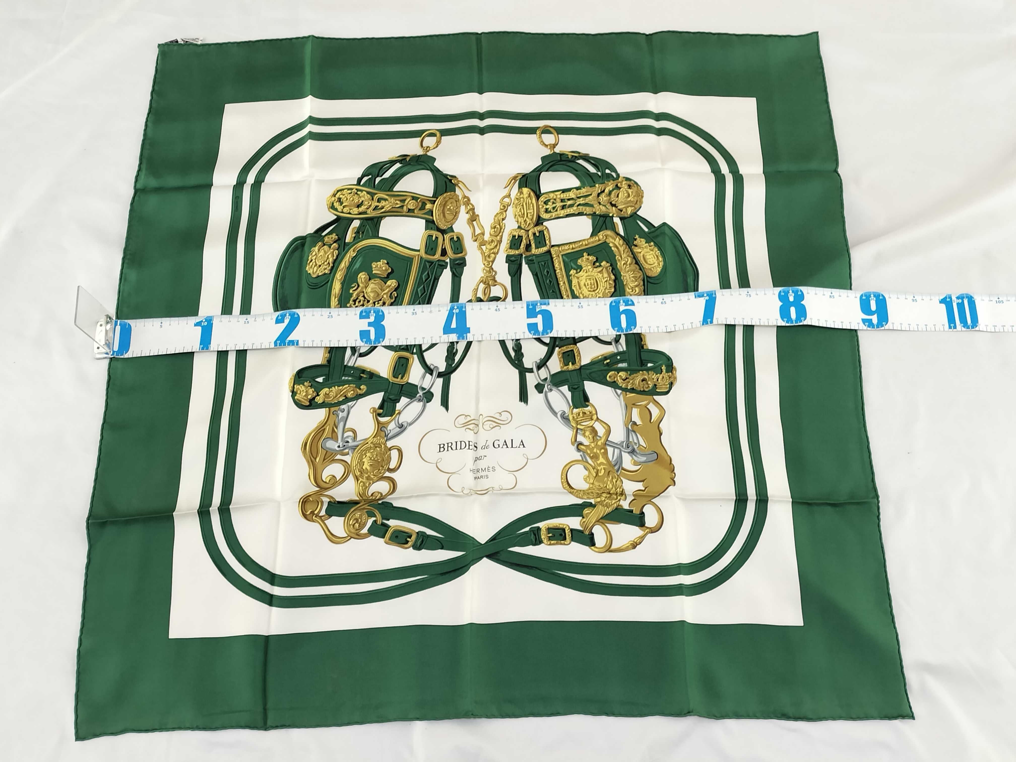 Hermes Brides de Gala Silk Scarf in Forest Green and White