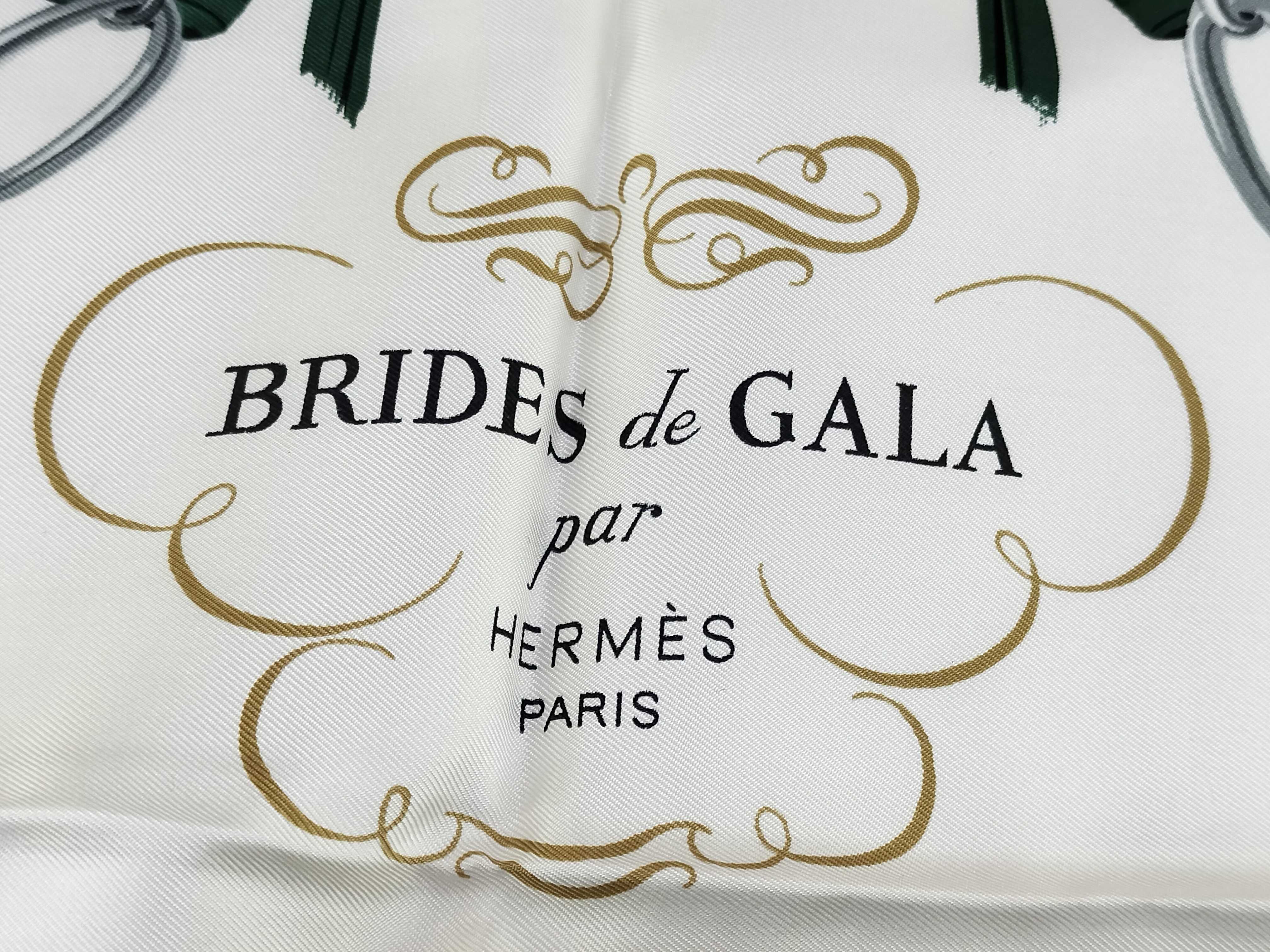 Hermes Brides de Gala Silk Scarf in Forest Green and White