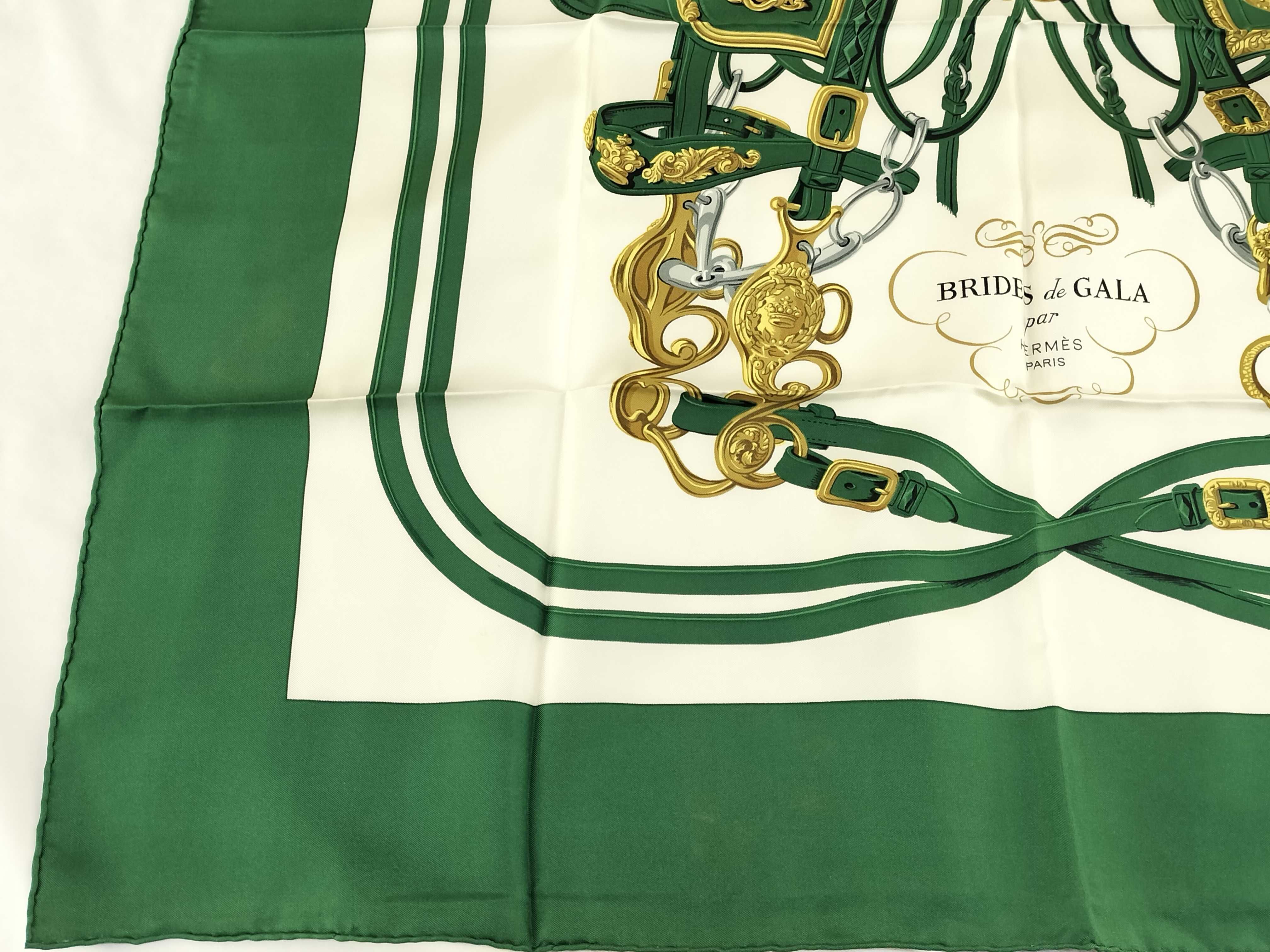 Hermes Brides de Gala Silk Scarf in Forest Green and White