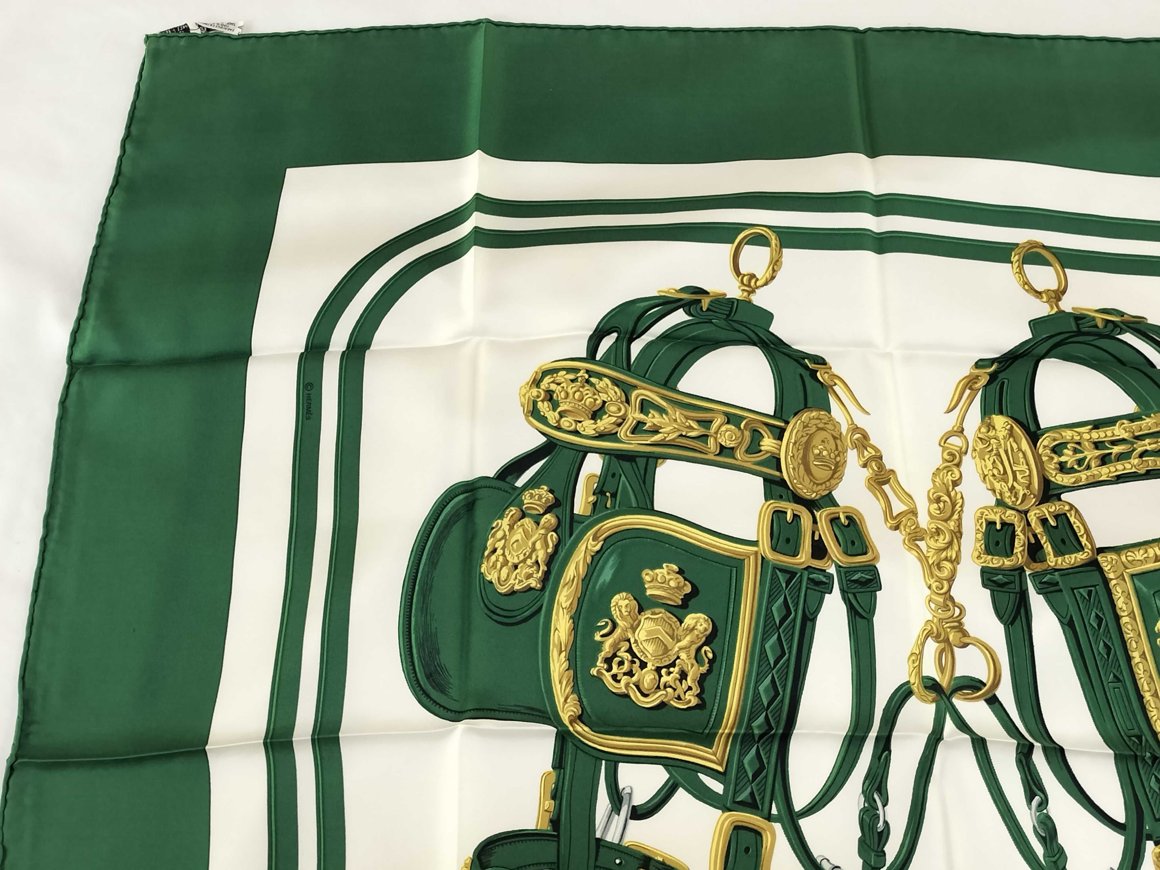Hermes Brides de Gala Silk Scarf in Forest Green and White