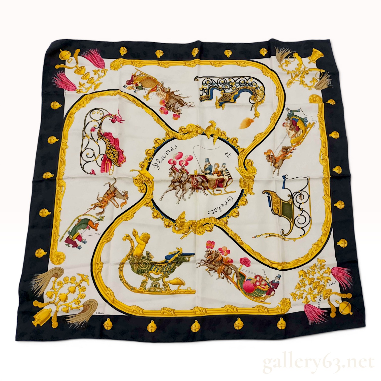 Hermes Plumes et Grelots Silk Jacquard Scarf by Julia Abadie