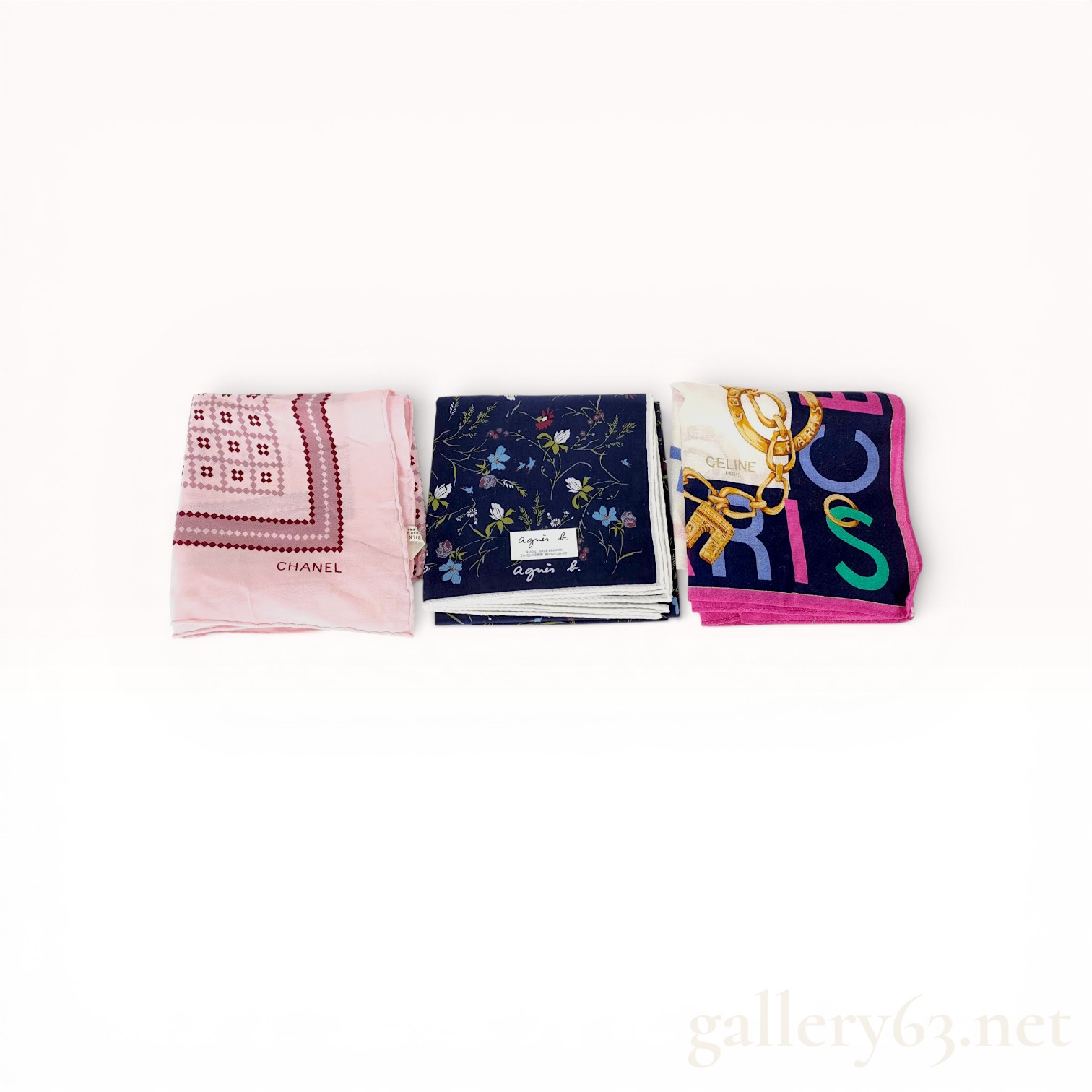 A Trio of Designer Scarves by Chanel, agnes b., and Celine