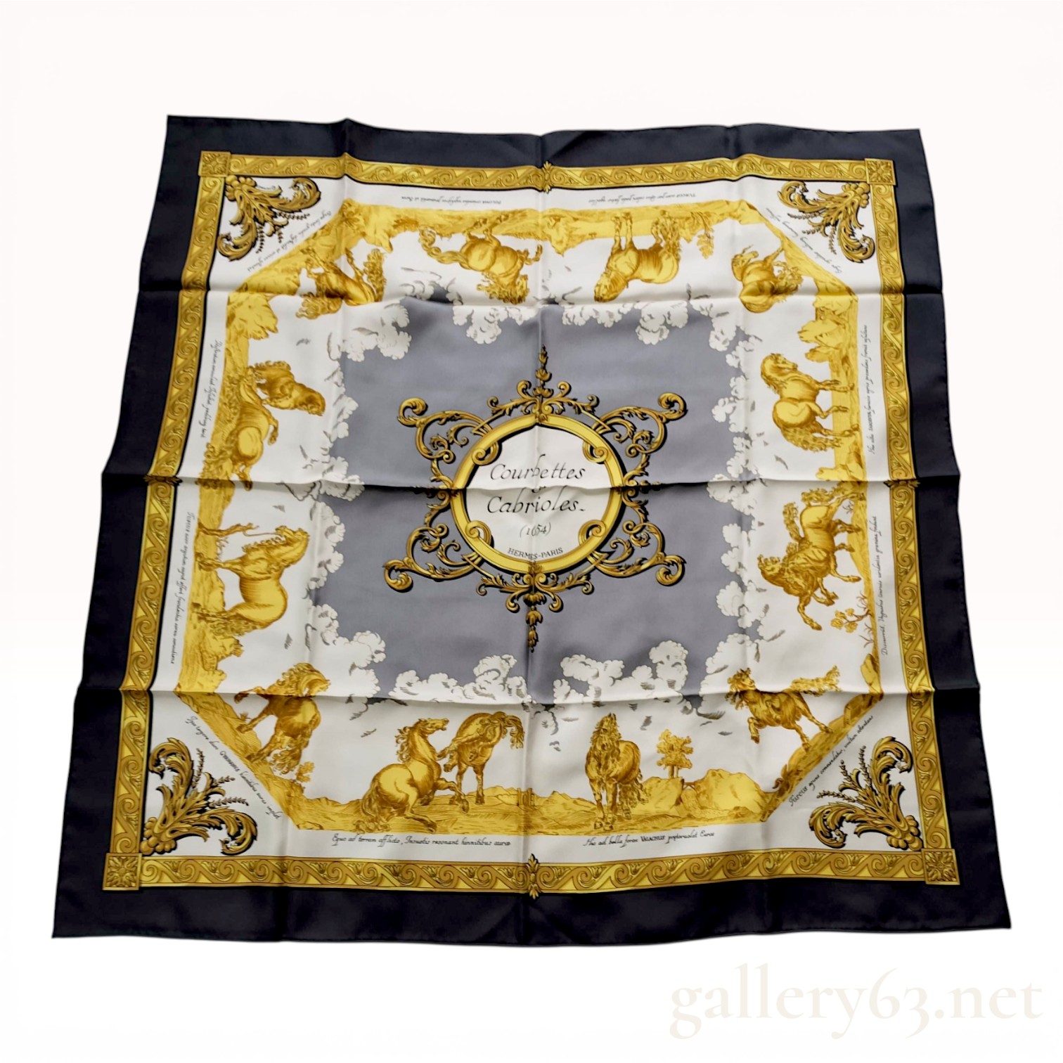 Hermes Silk Carre 90 Scarf, Courbettes et Cabrioles Pattern