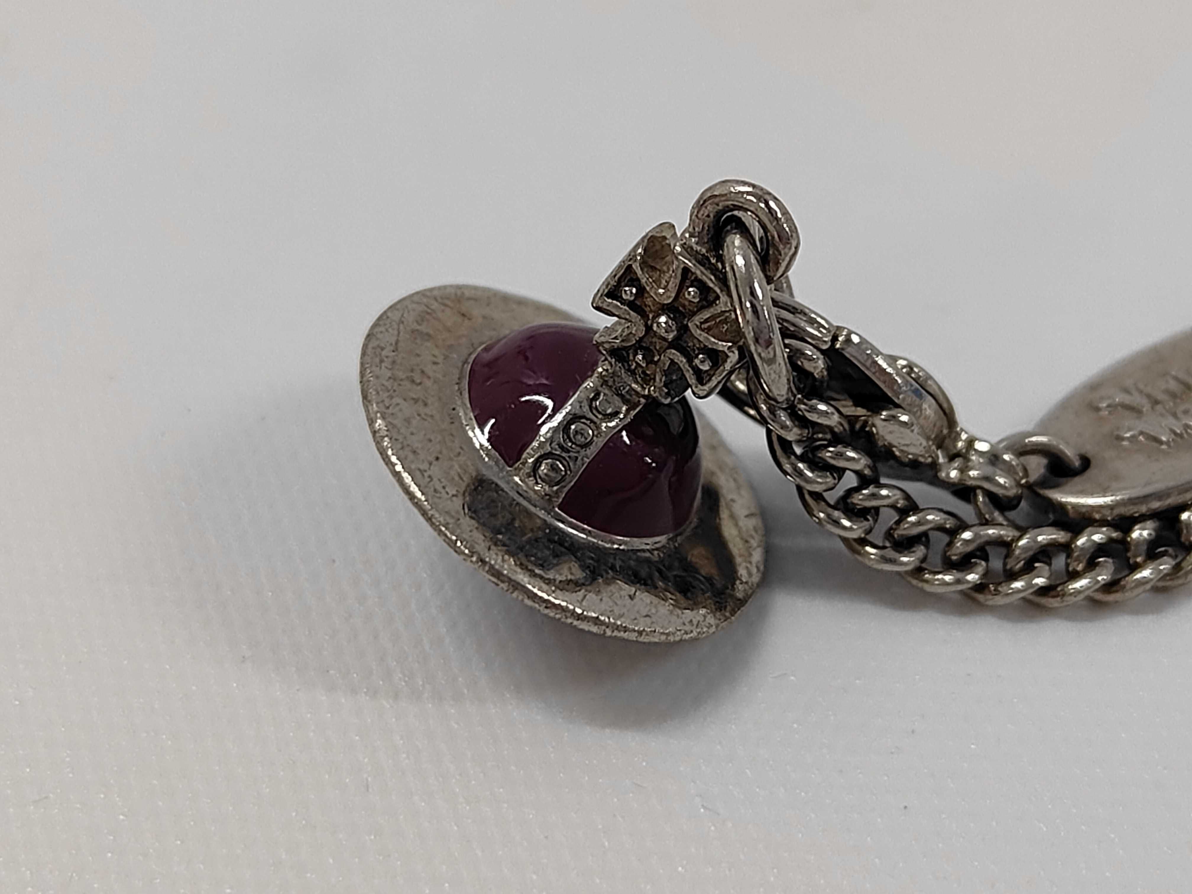 Vivienne Westwood Silver-Tone Curb Bracelet with Magenta Orb