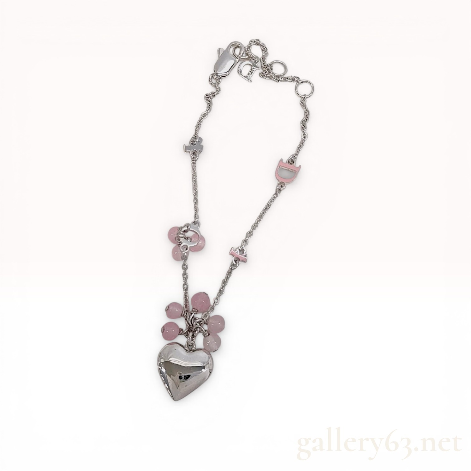 Dior Silver-Tone Heart and Pink Bead Charm Bracelet