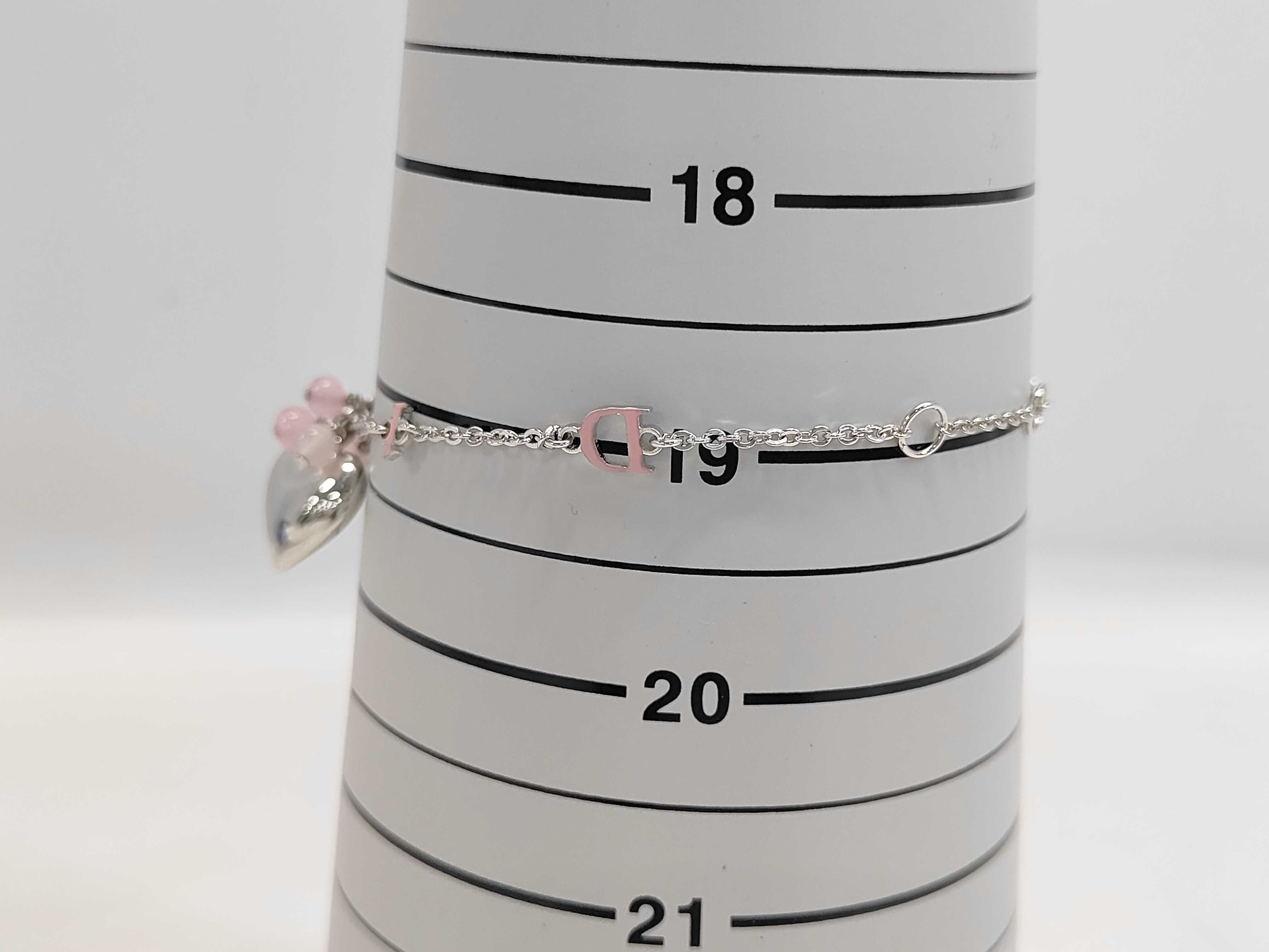 Dior Silver-Tone Heart and Pink Bead Charm Bracelet