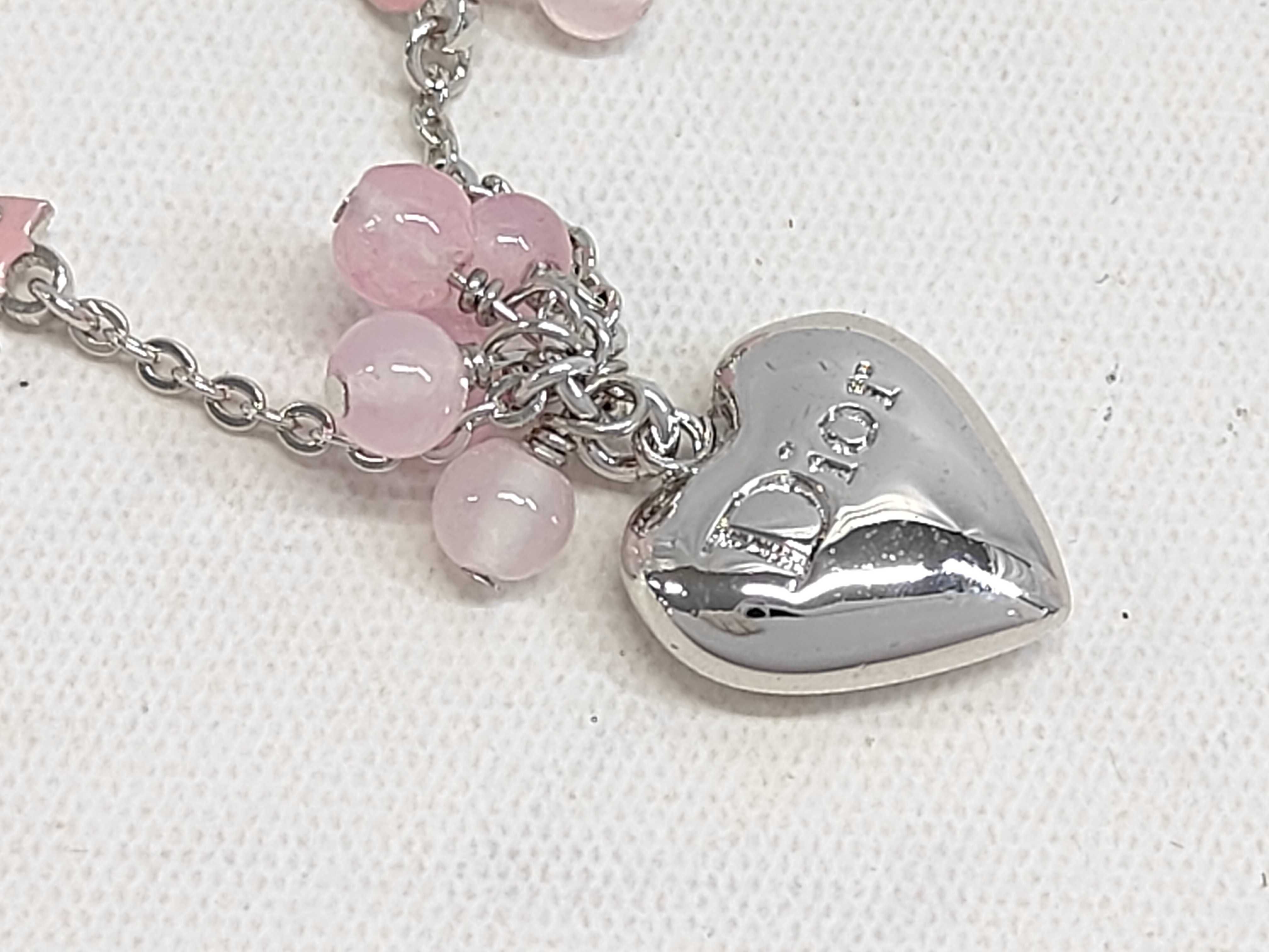 Dior Silver-Tone Heart and Pink Bead Charm Bracelet