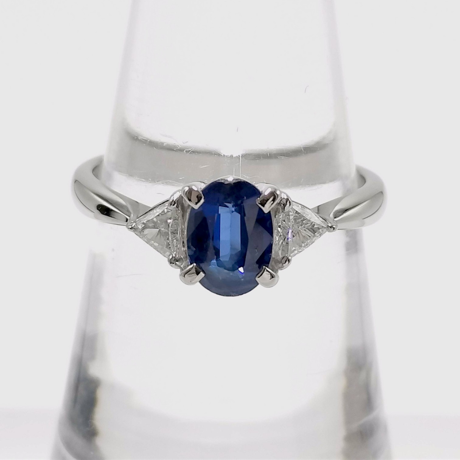 Pt900 Platinum Sapphire and Diamond Three-Stone Ring