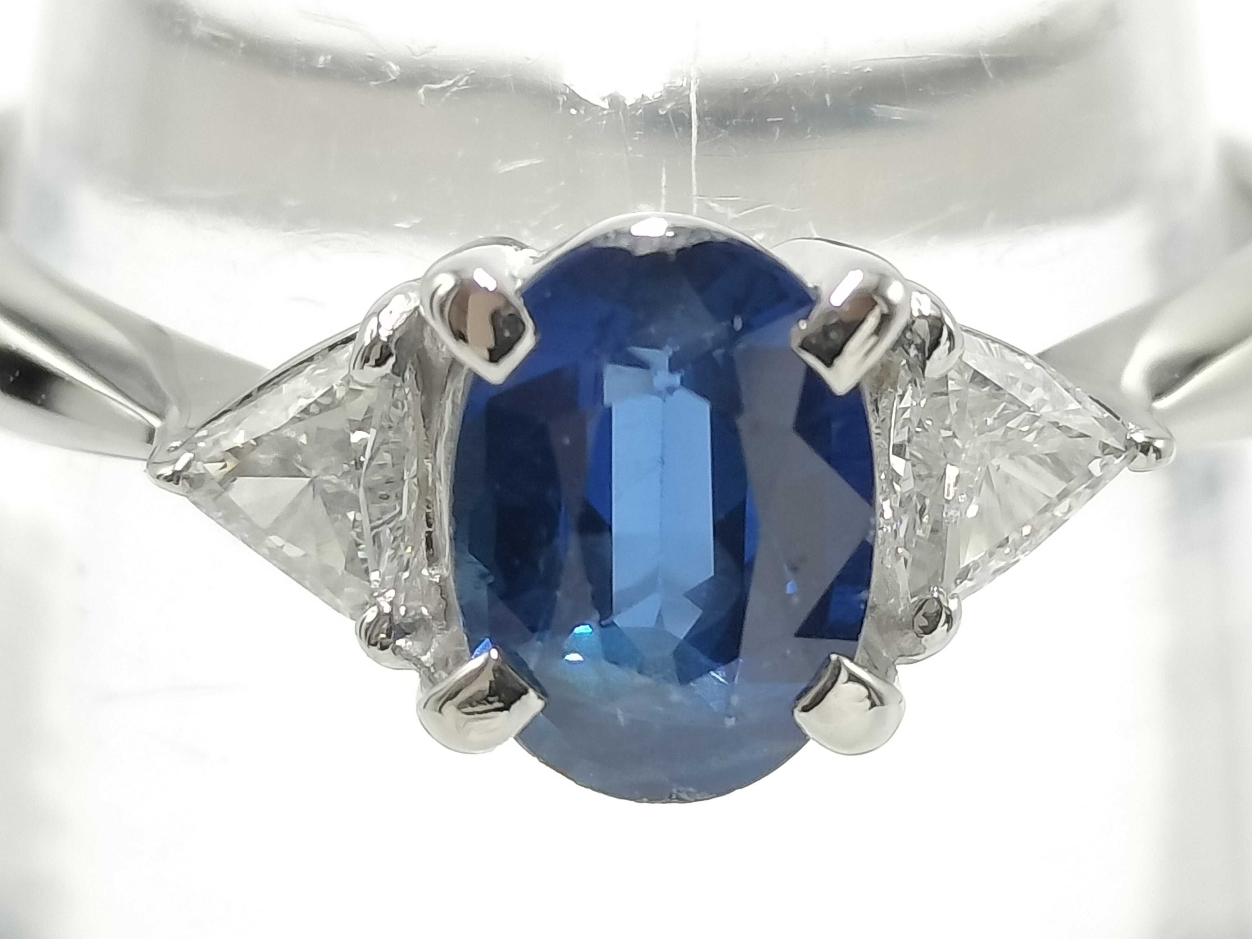 Pt900 Platinum Sapphire and Diamond Three-Stone Ring