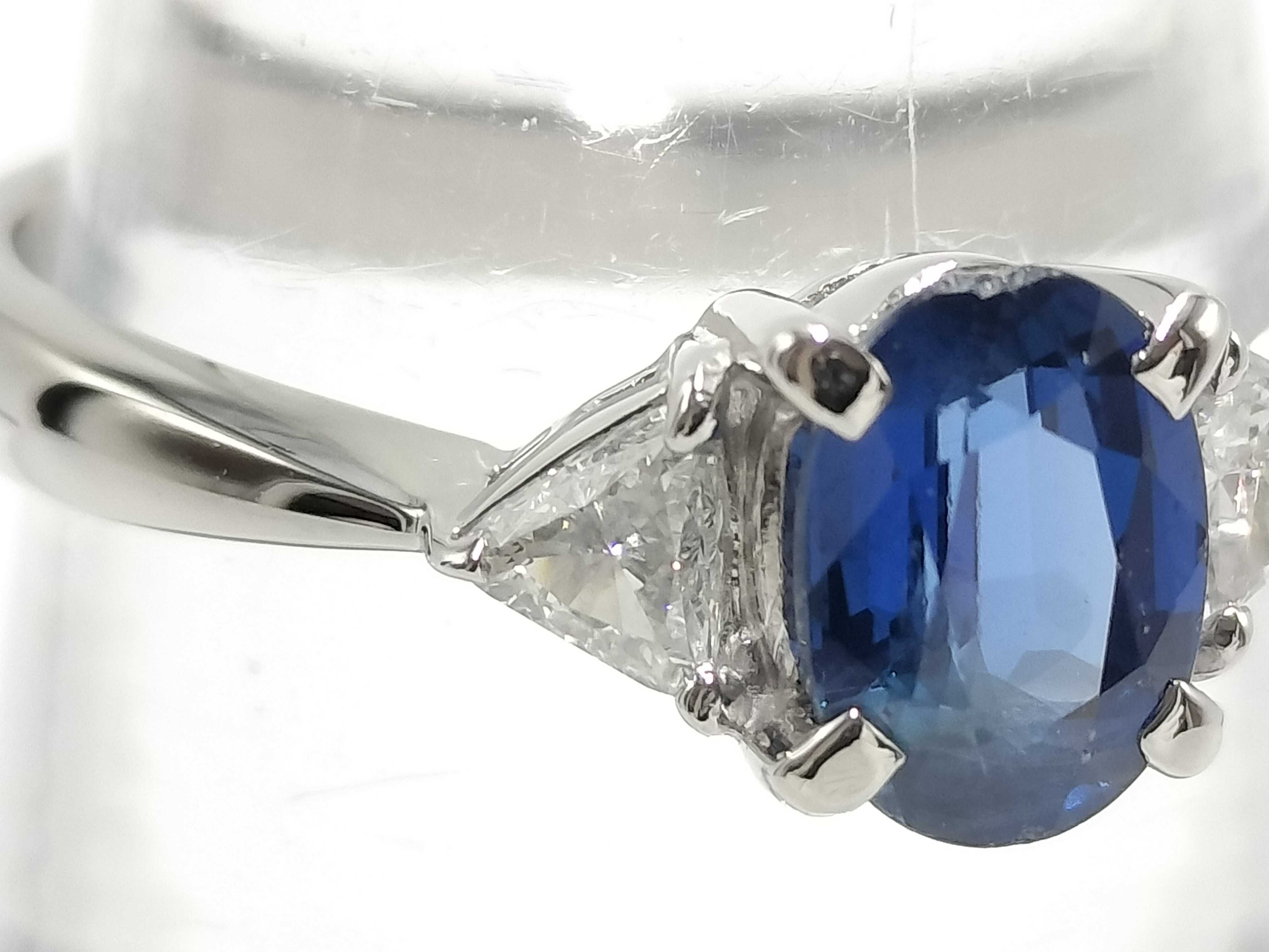 Pt900 Platinum Sapphire and Diamond Three-Stone Ring