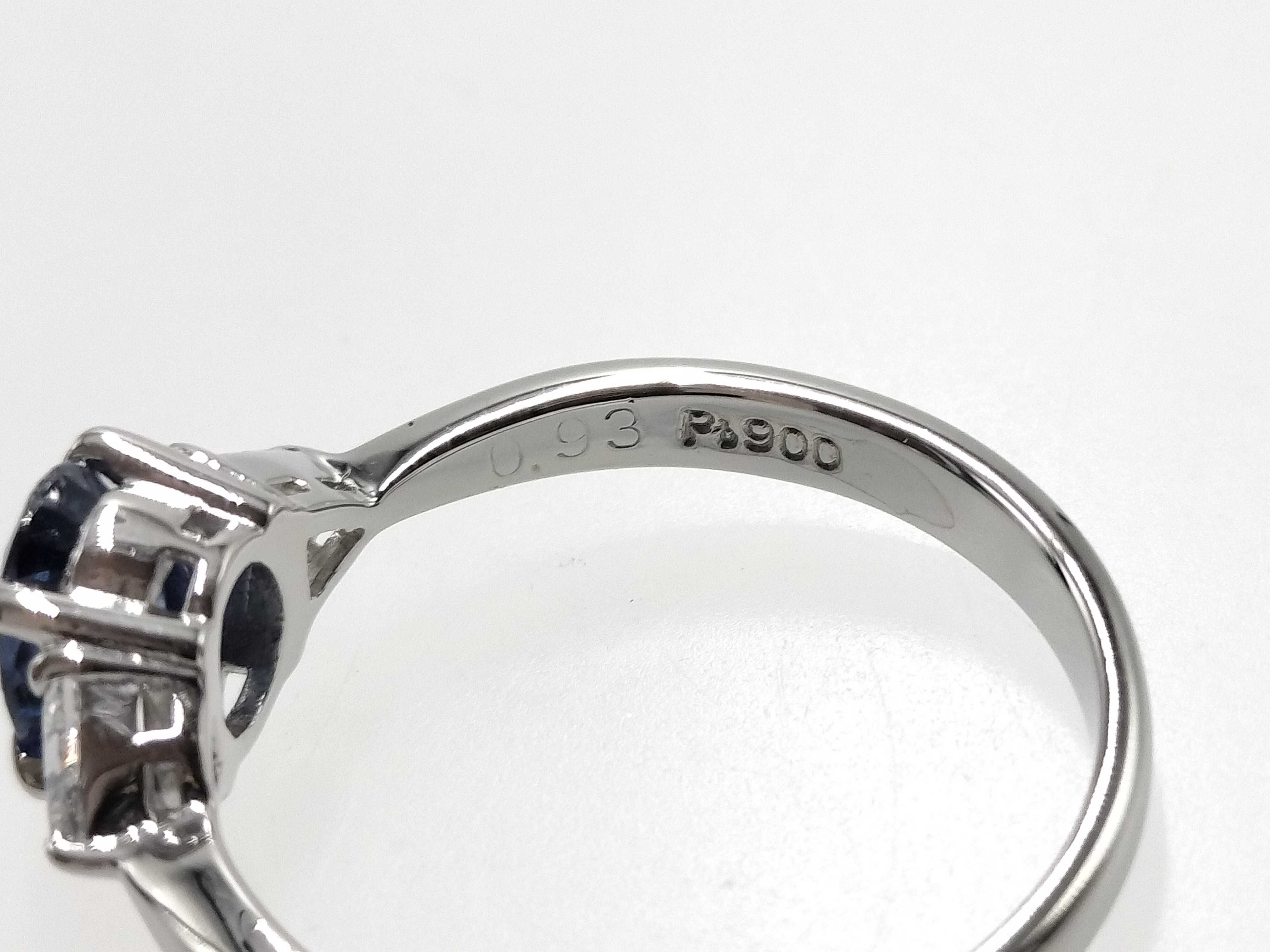 Pt900 Platinum Sapphire and Diamond Three-Stone Ring
