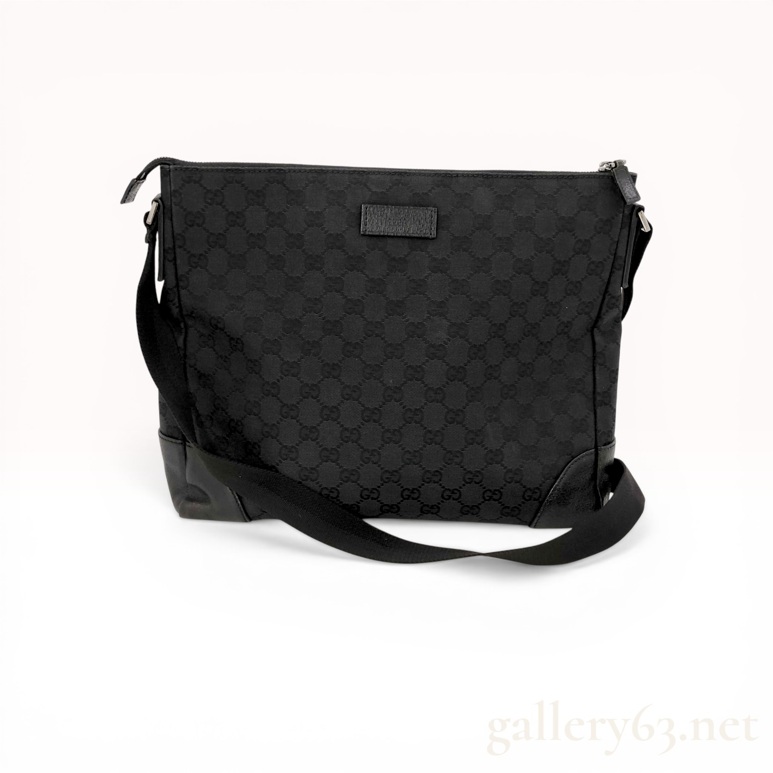 Gucci Black GG Monogram Nylon Messenger Bag