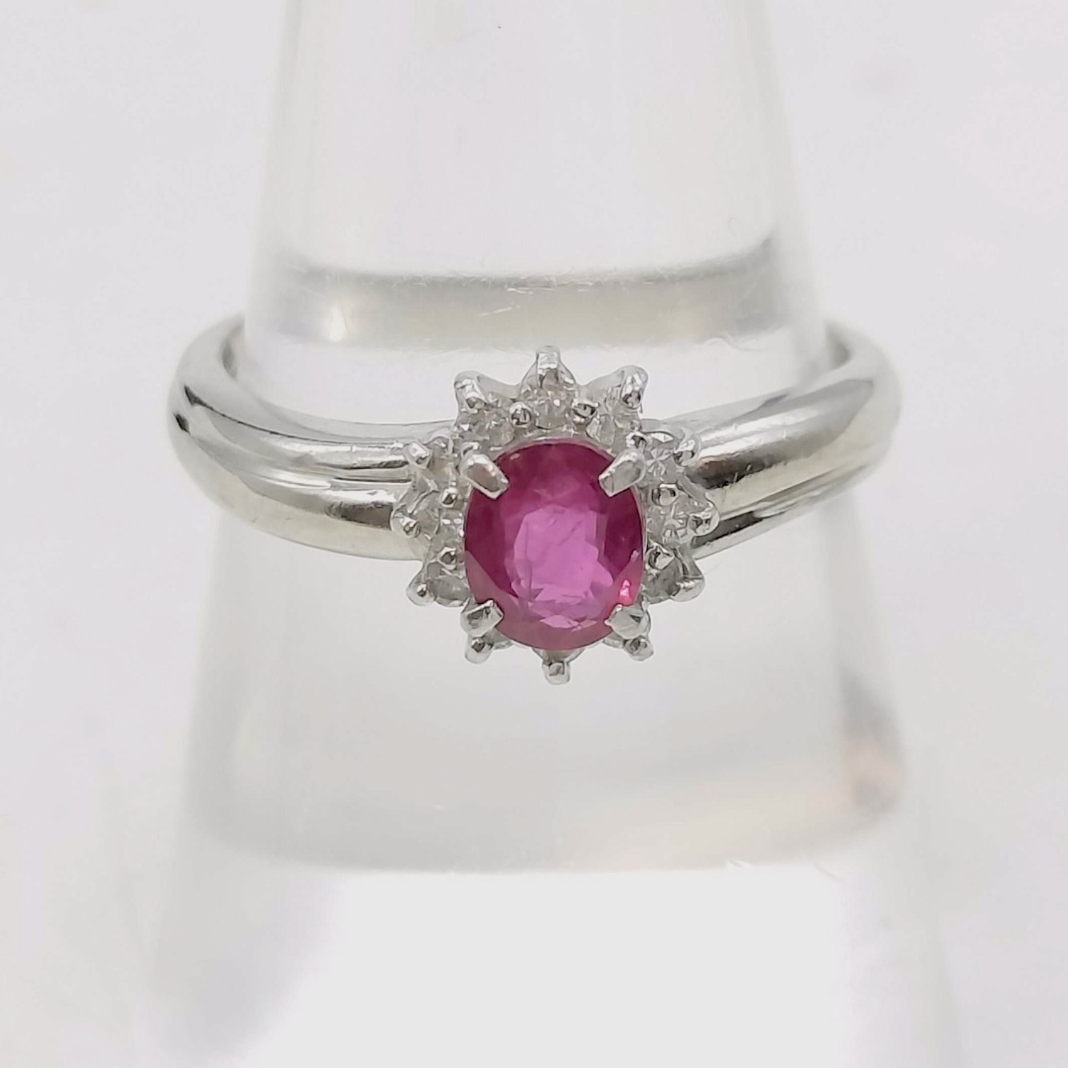 Platinum.60ct Ruby and.15ctw Diamond Cluster Ring