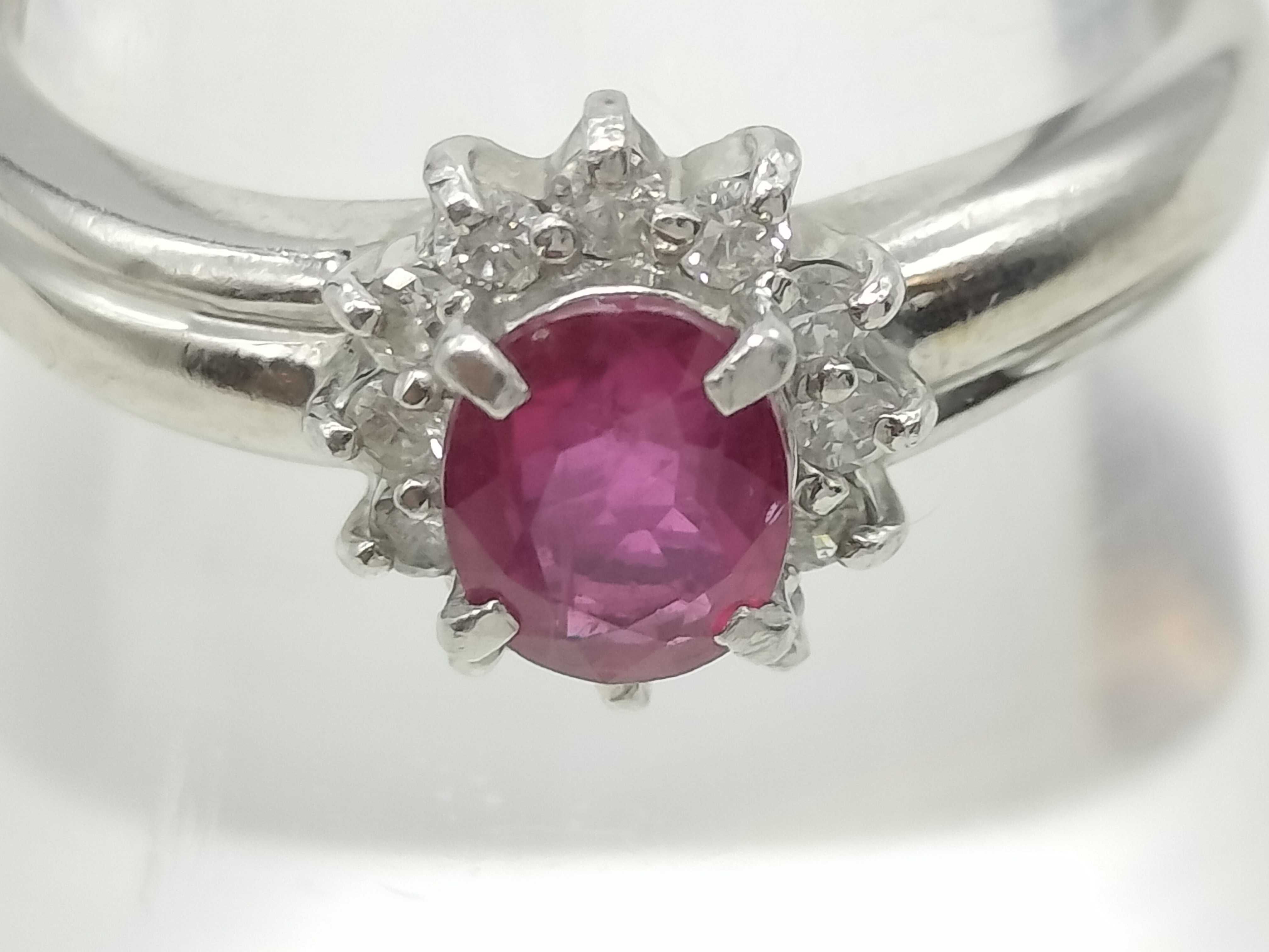 Platinum.60ct Ruby and.15ctw Diamond Cluster Ring
