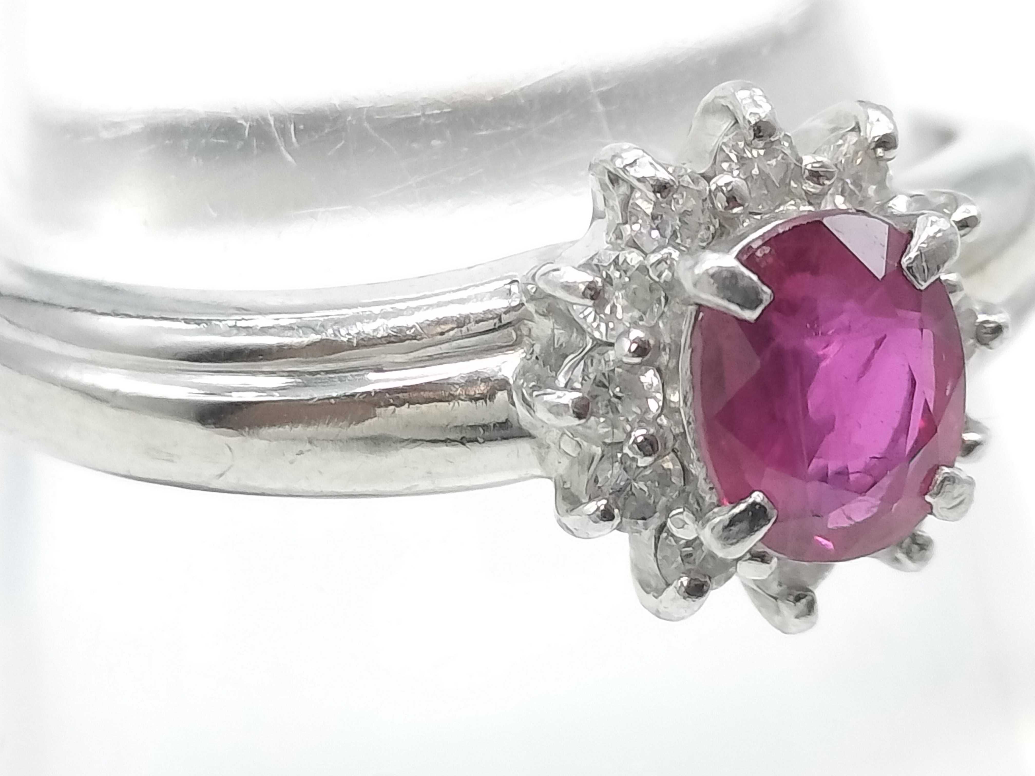 Platinum.60ct Ruby and.15ctw Diamond Cluster Ring