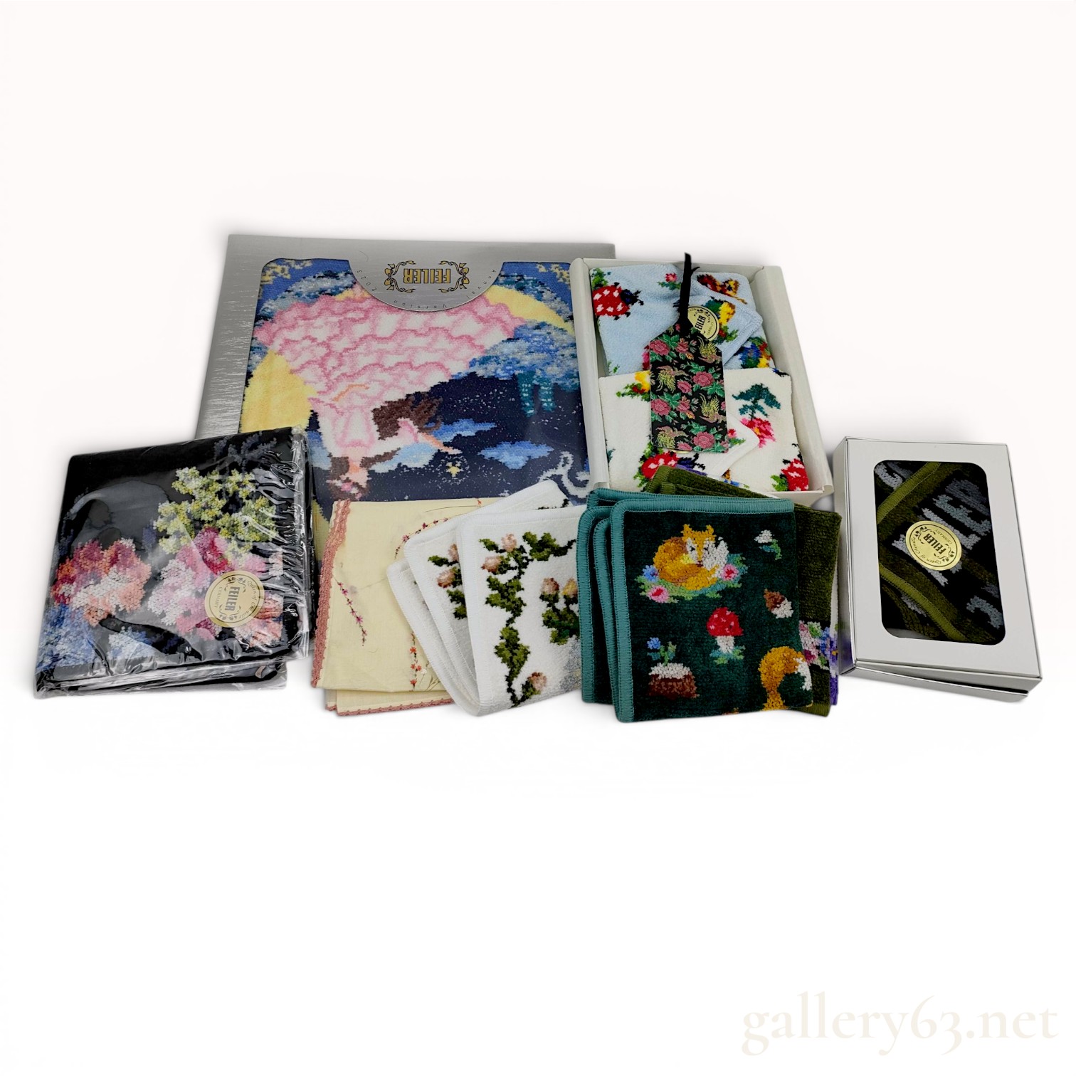A Collection of Feiler German Chenille Hand Towels and Pocket Squares