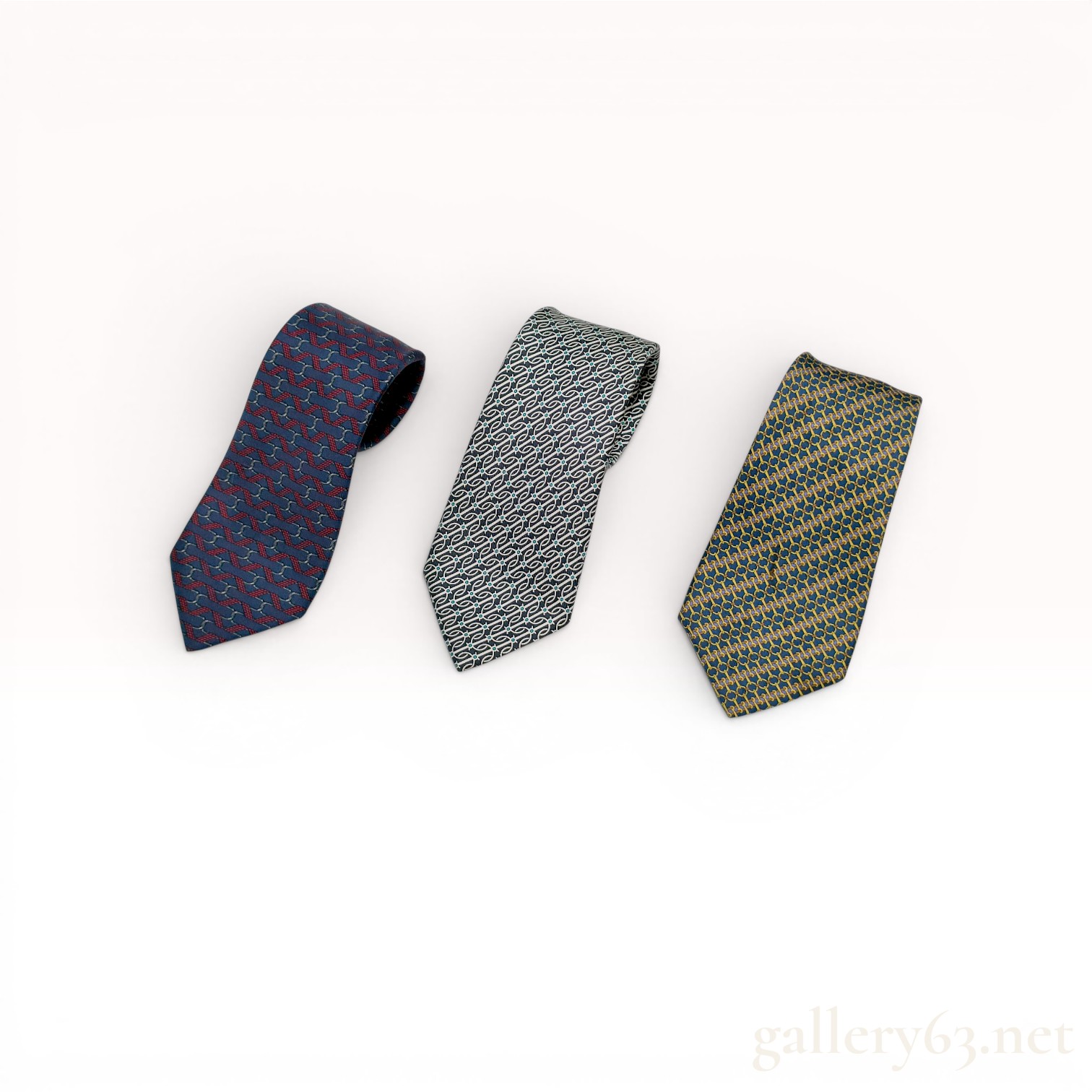 Three Hermes Silk Printed Neckties