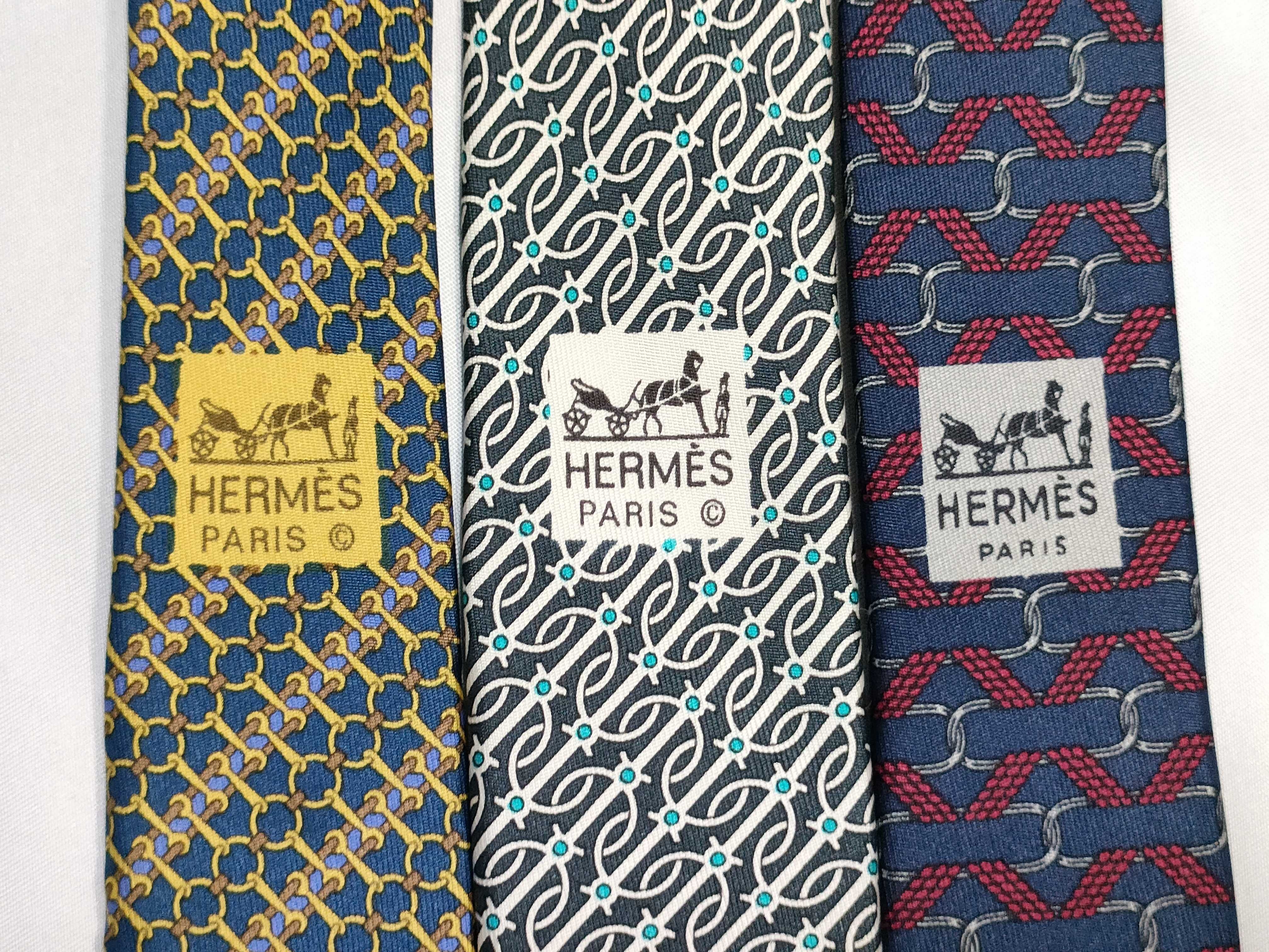 Three Hermes Silk Printed Neckties