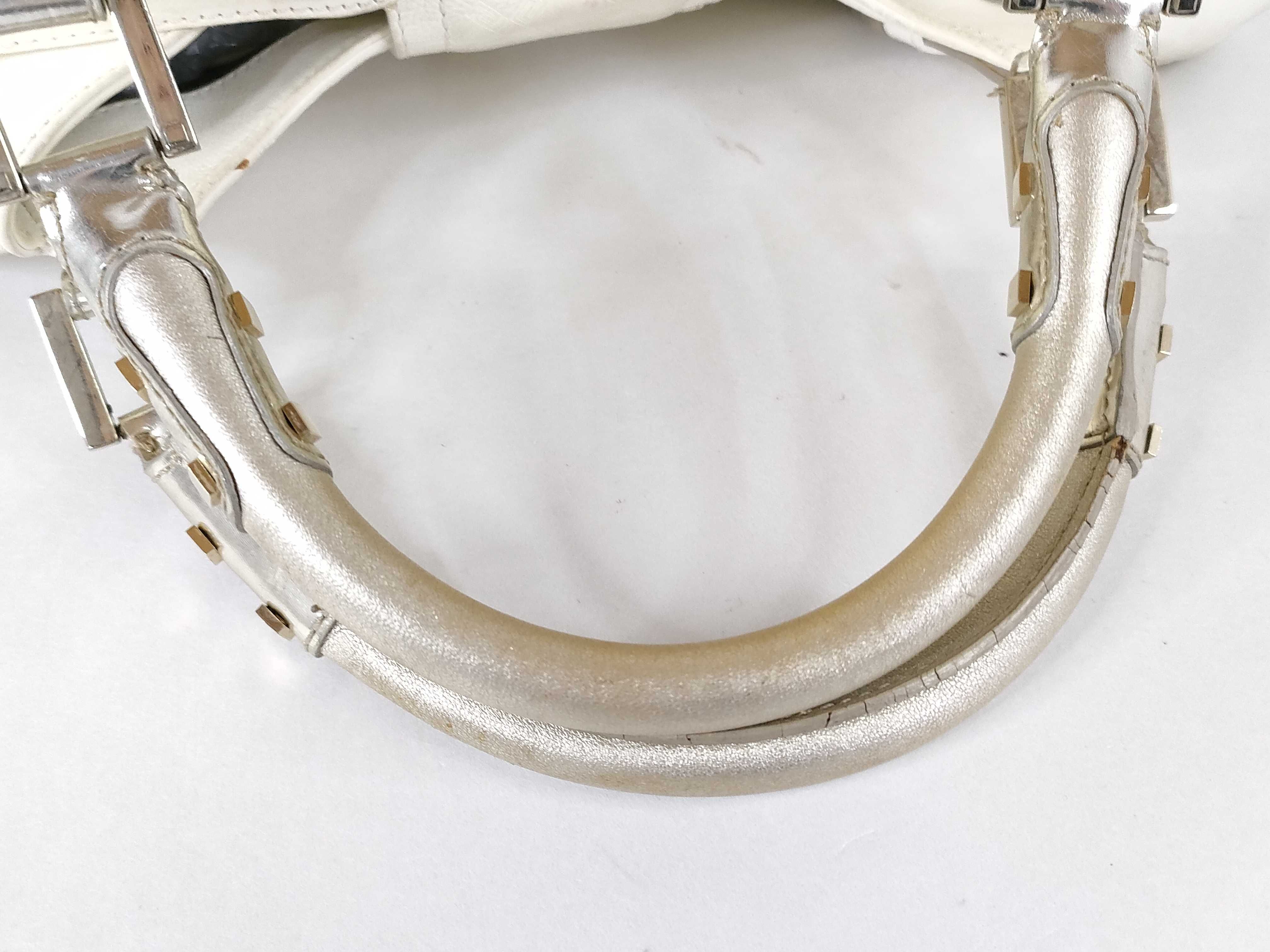 A/W 2005 Versace White Embossed Greca Leather Madonna Snap Out Of It Satchel