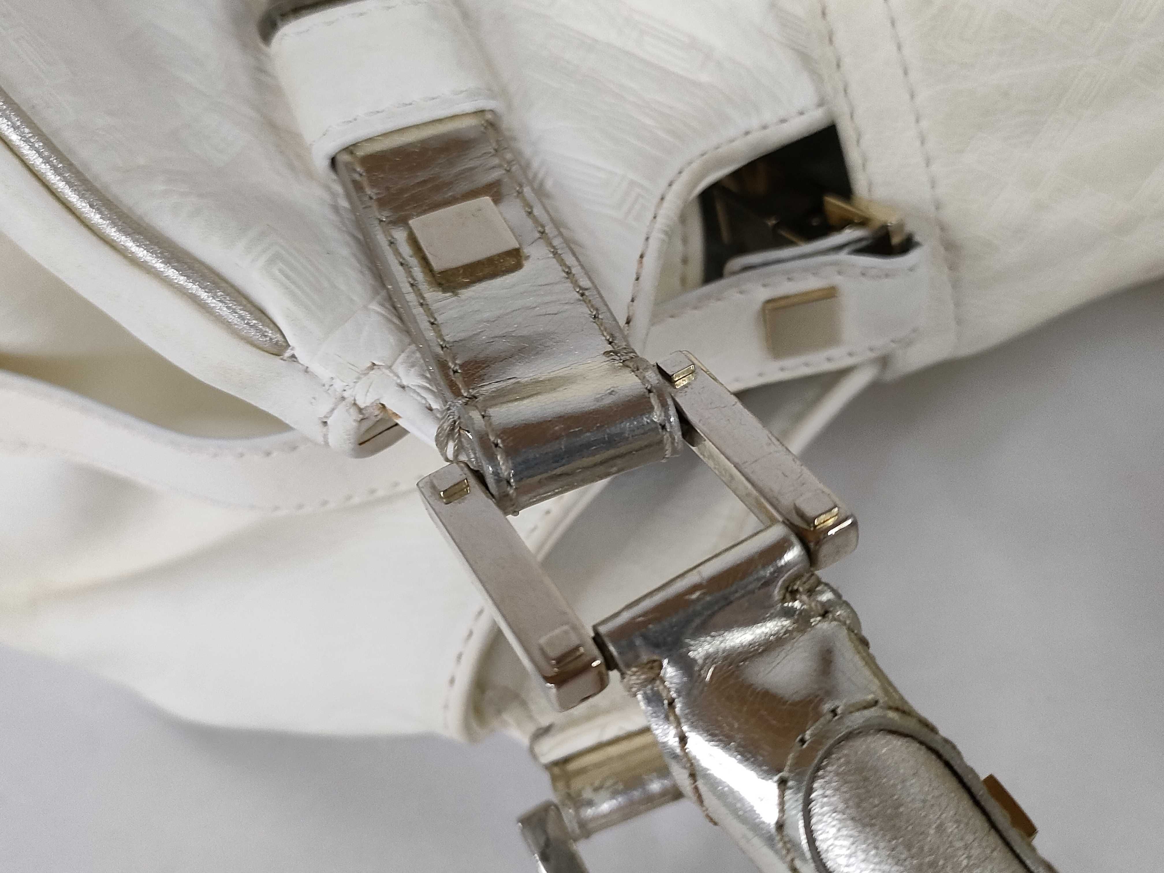 A/W 2005 Versace White Embossed Greca Leather Madonna Snap Out Of It Satchel