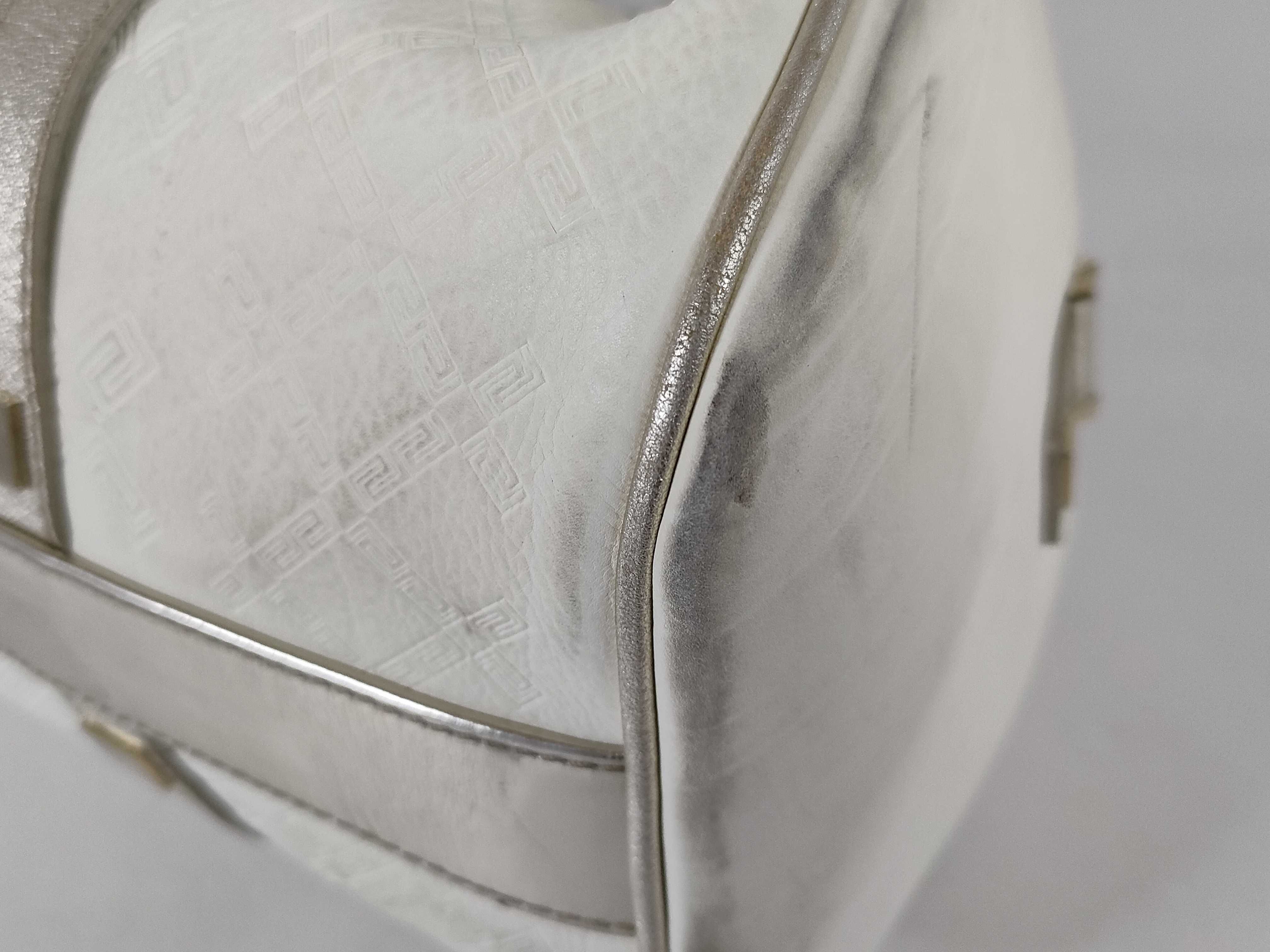 A/W 2005 Versace White Embossed Greca Leather Madonna Snap Out Of It Satchel