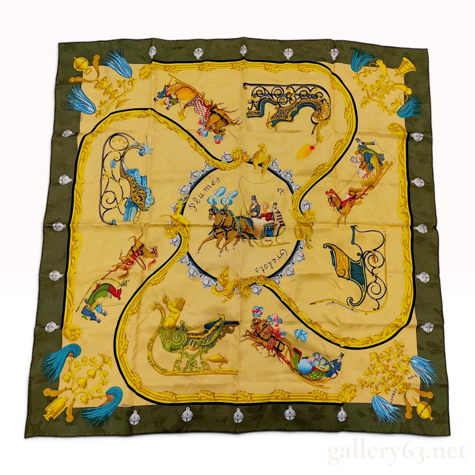 Hermes Plumes et Grelots Silk Jacquard Scarf by Julia Abadie
