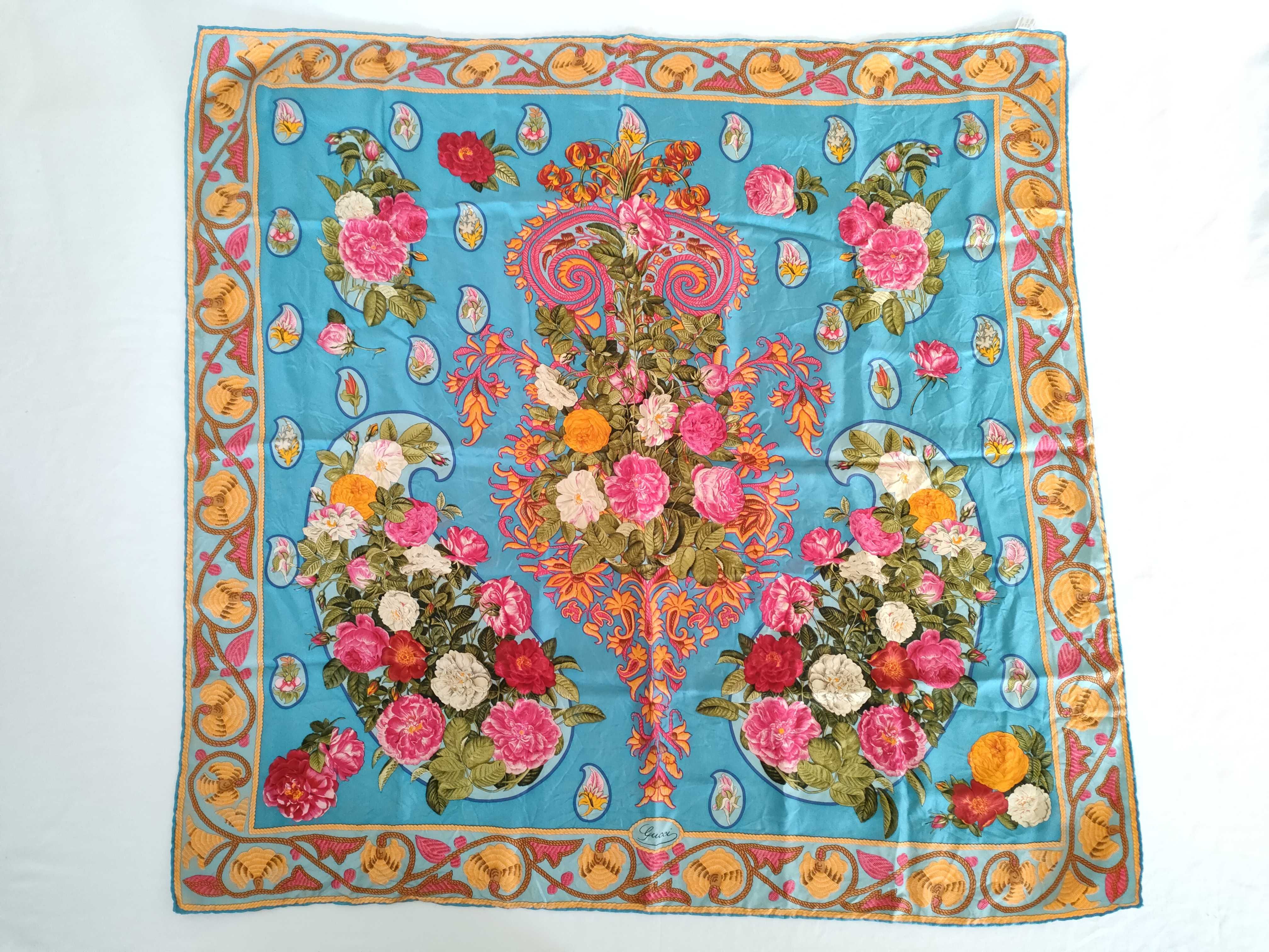 Large Gucci Silk Scarf with Floral and Paisley Pattern