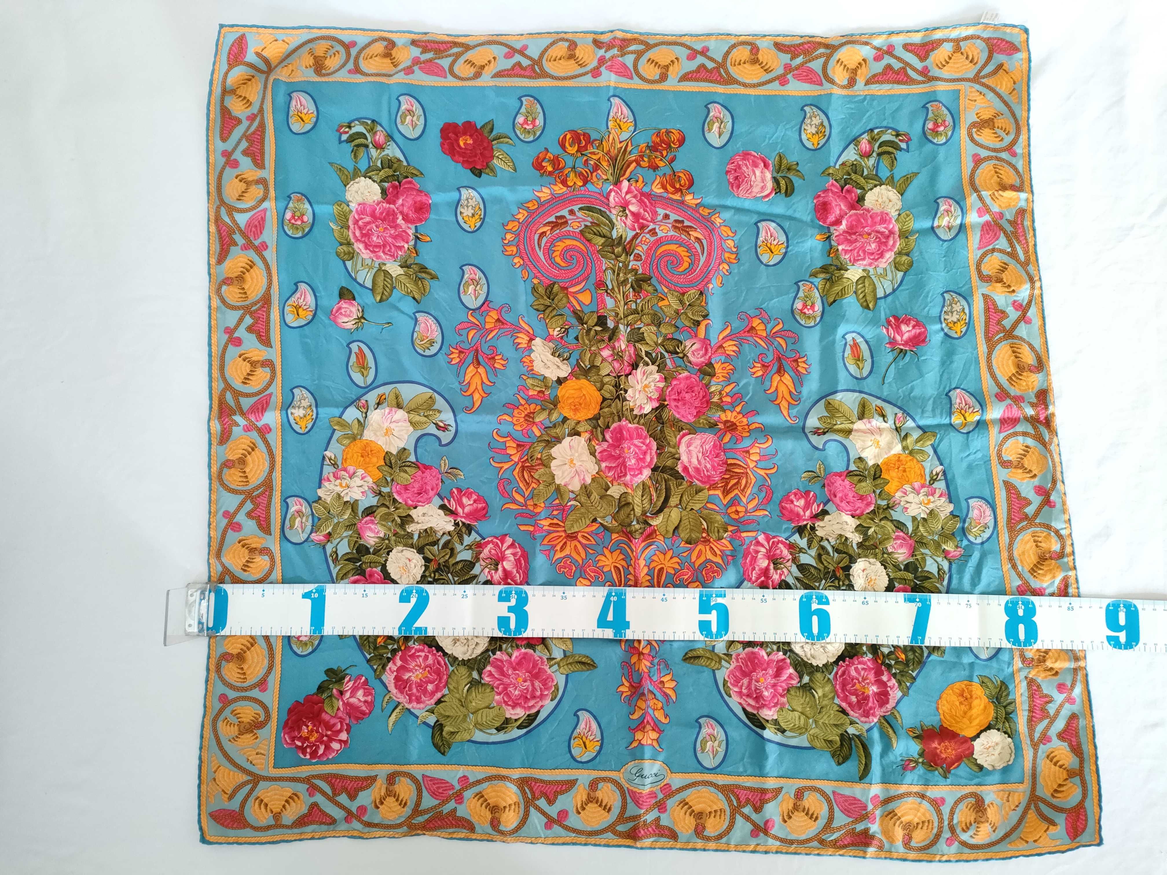 Large Gucci Silk Scarf with Floral and Paisley Pattern