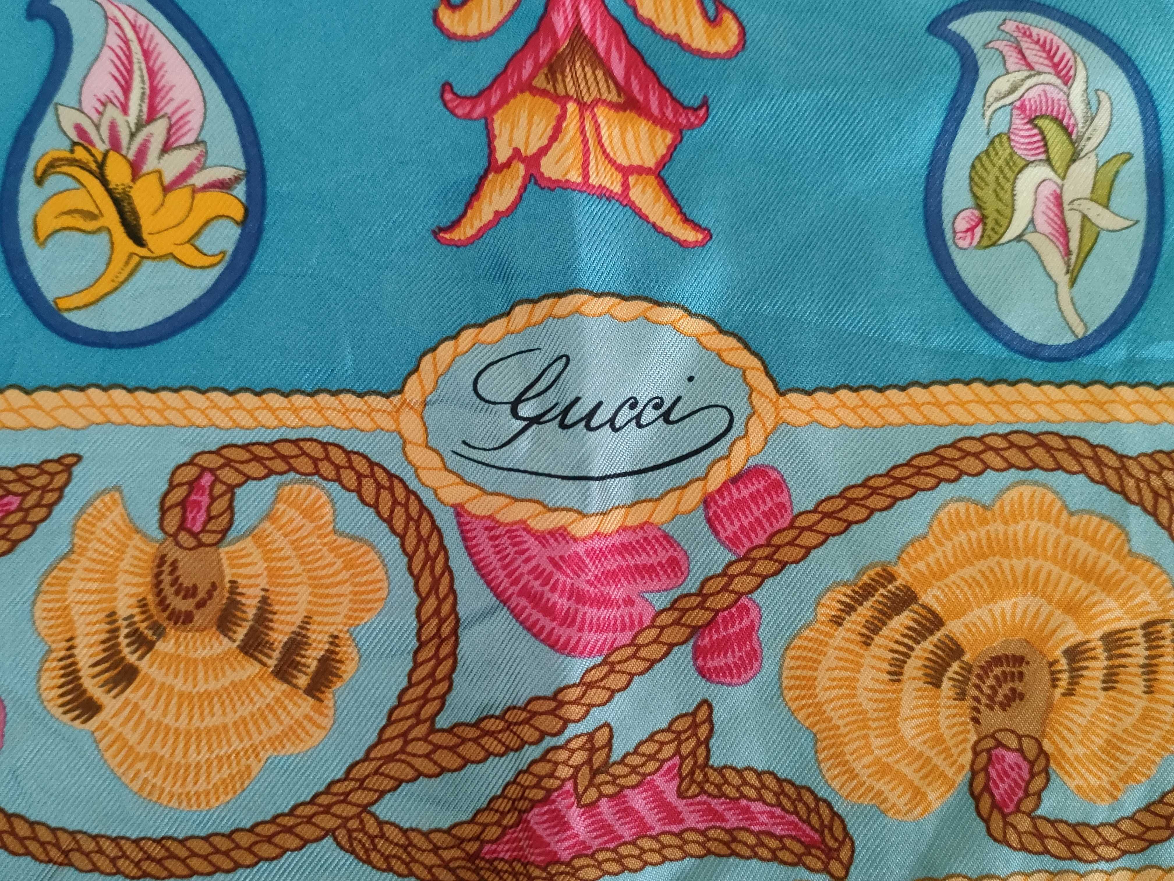 Large Gucci Silk Scarf with Floral and Paisley Pattern