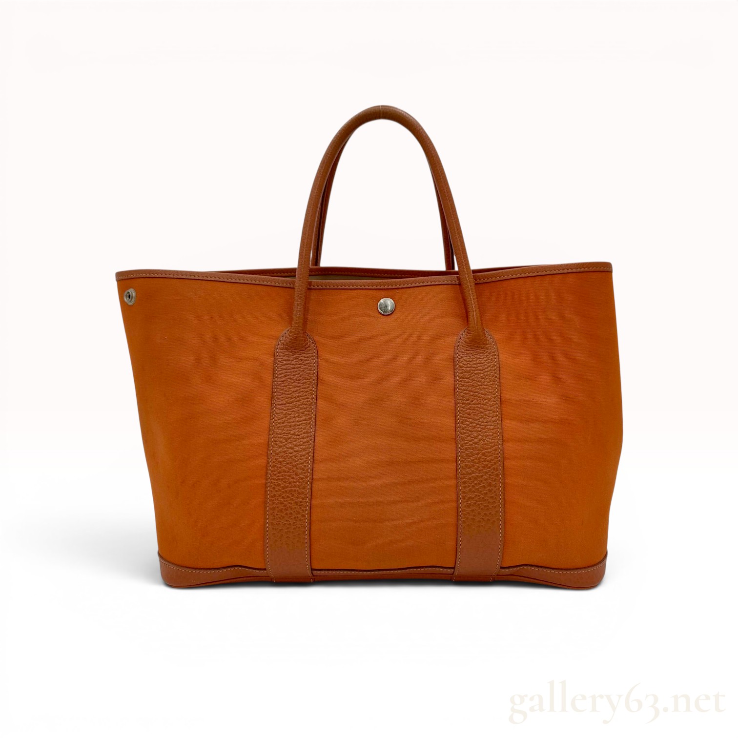 Hermes Garden Party 36 Orange Canvas and Brown Leather Tote Bag