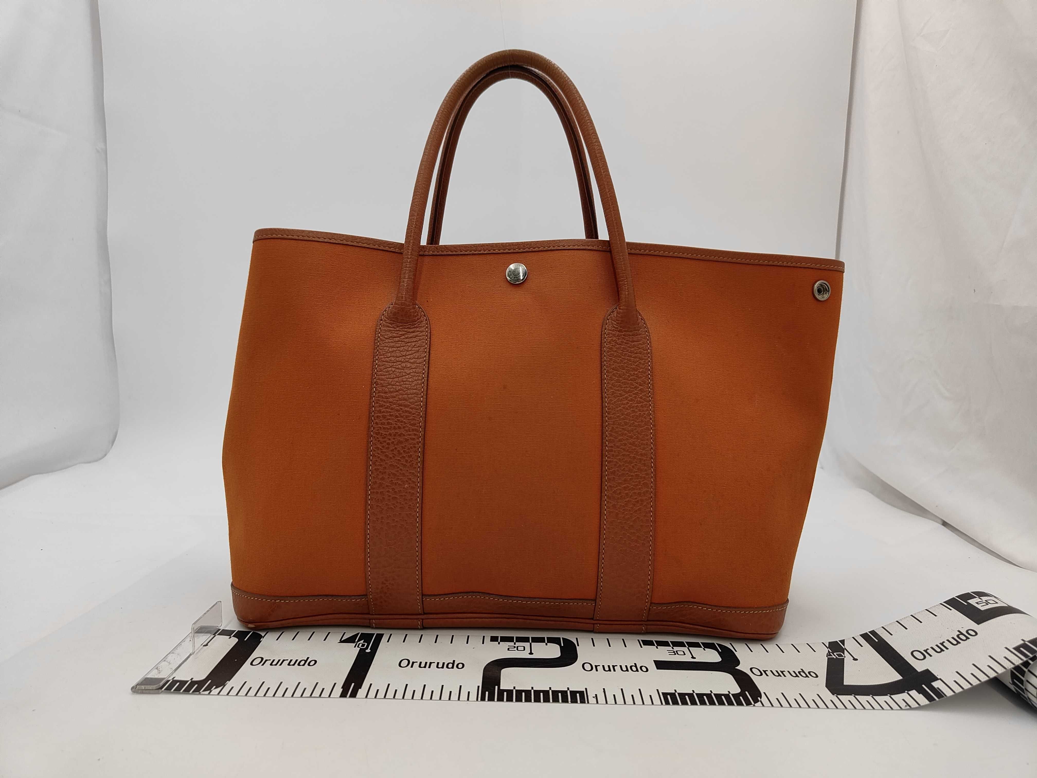 Hermes Garden Party 36 Orange Canvas and Brown Leather Tote Bag