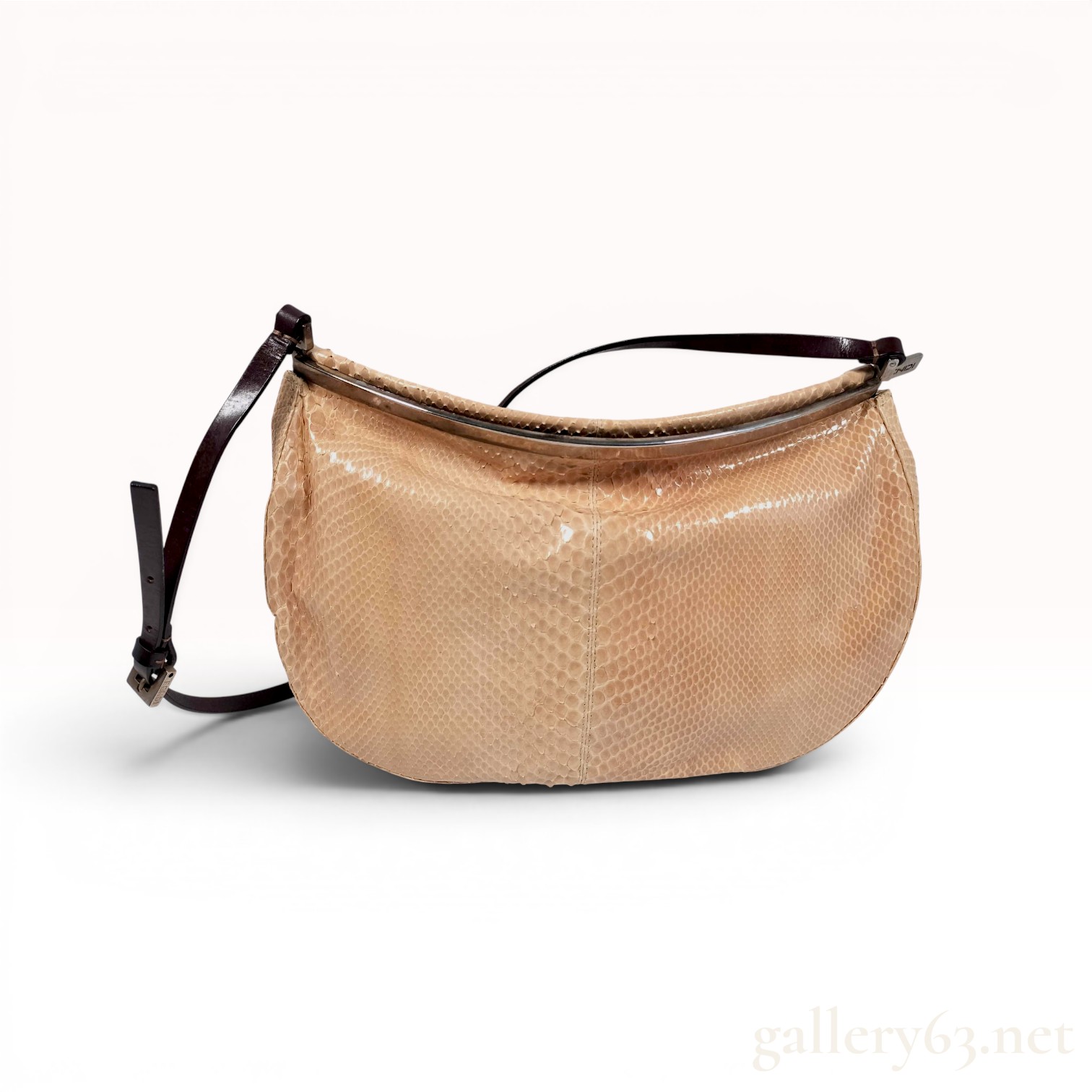 An Exotic Fendi Peach Snakeskin Crescent Shoulder Bag