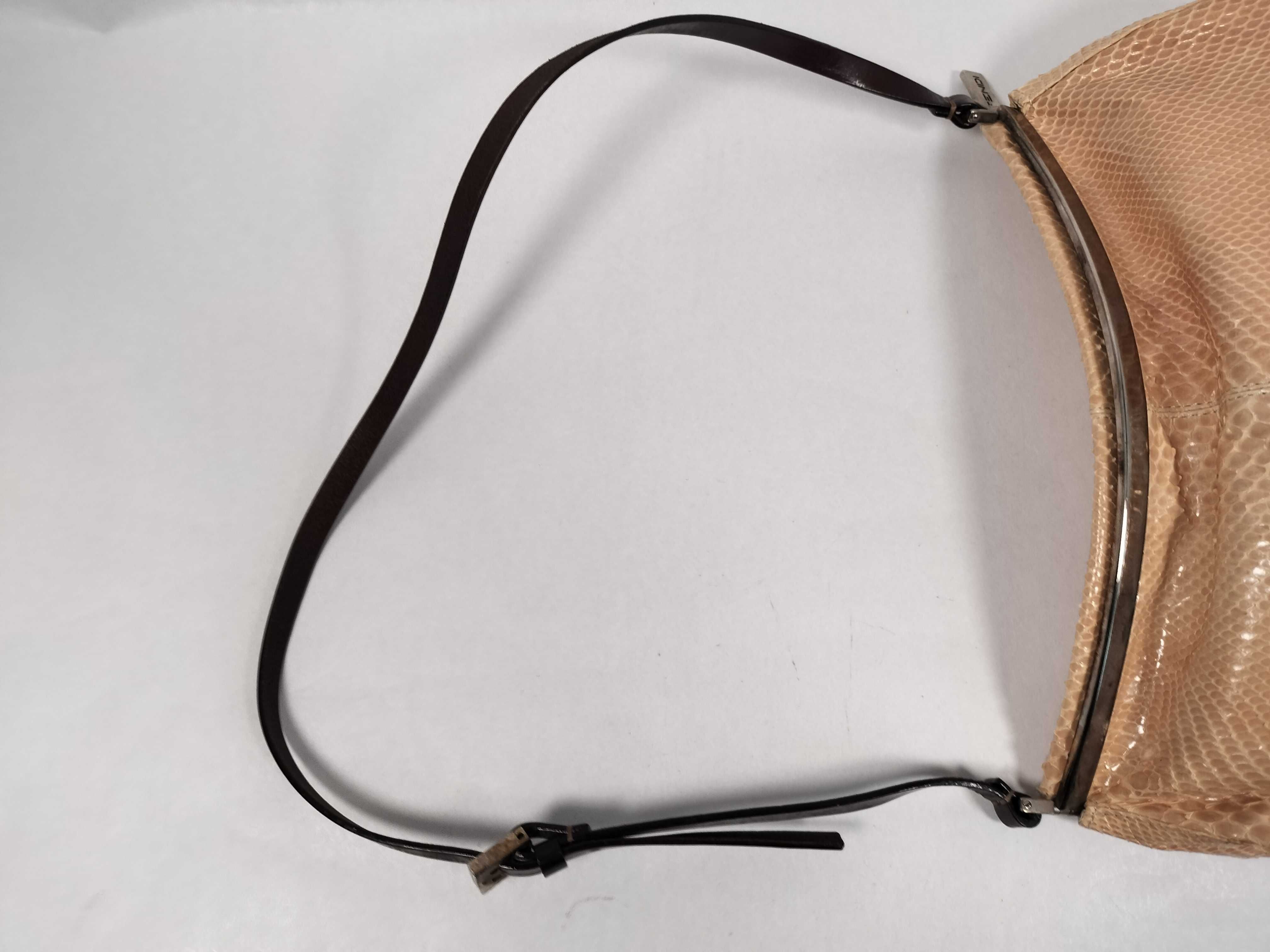 An Exotic Fendi Peach Snakeskin Crescent Shoulder Bag