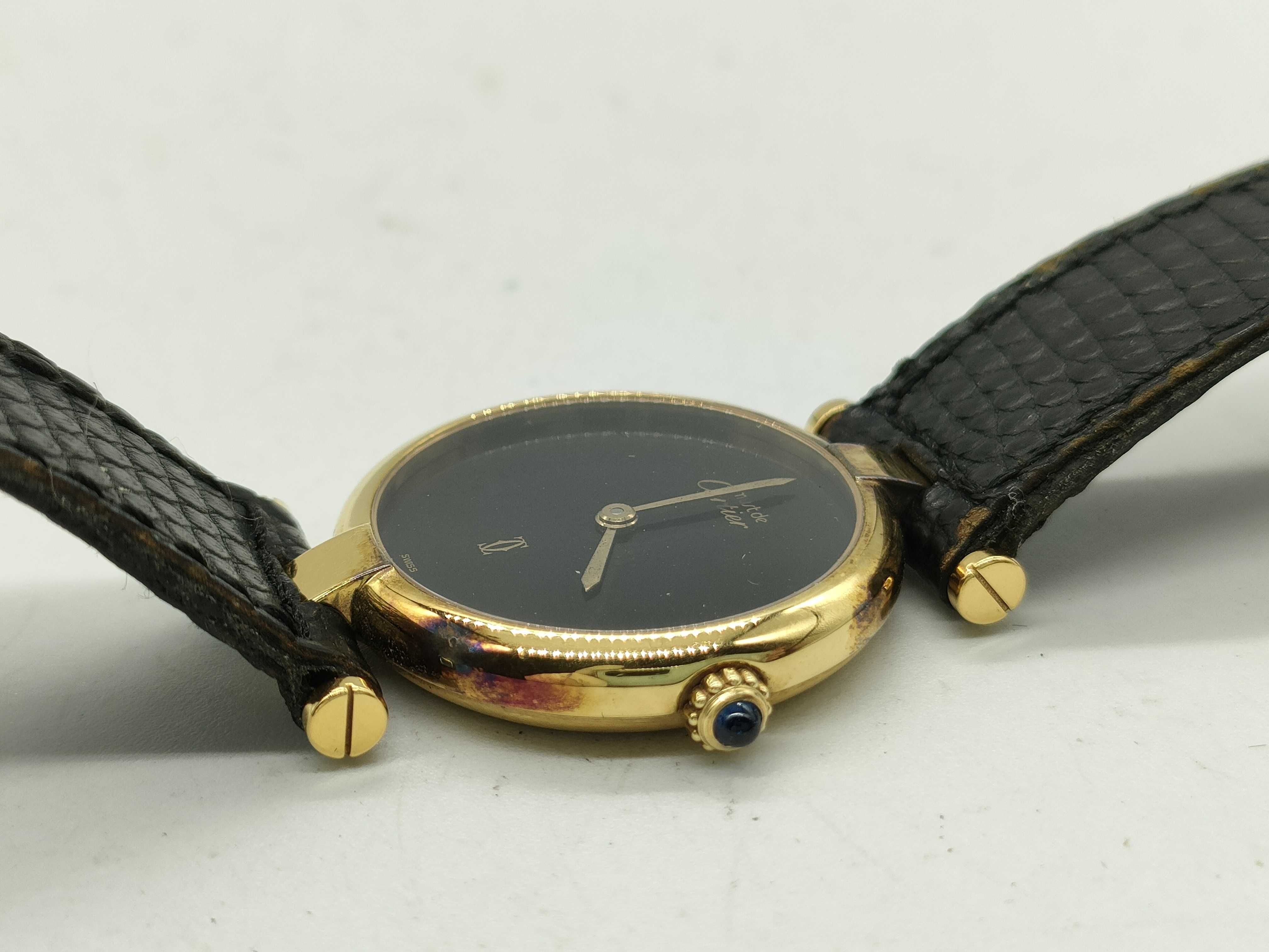 Must de Cartier Vendome Vermeil Quartz Wristwatch, Black Dial, Ref. 18