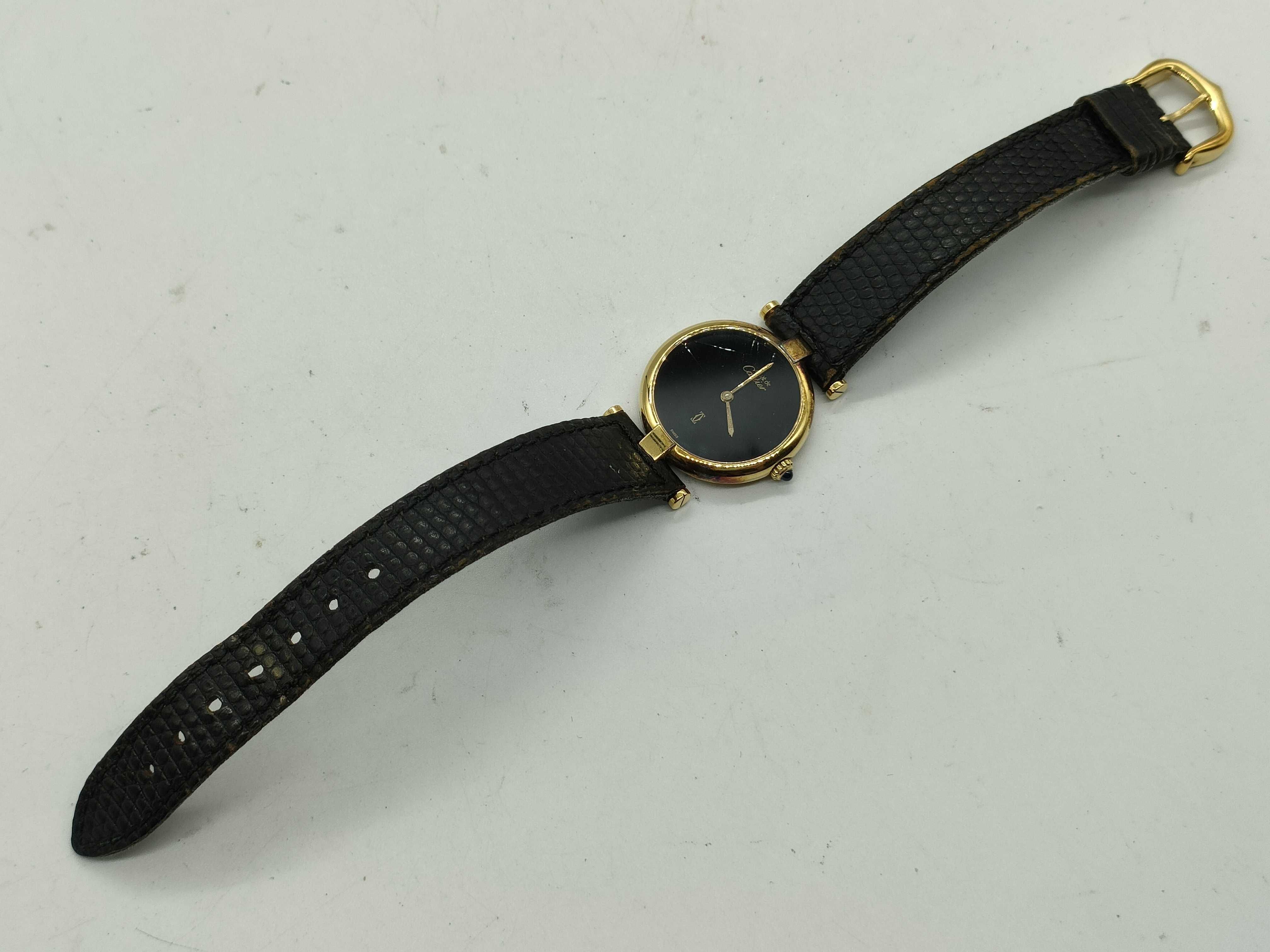 Must de Cartier Vendome Vermeil Quartz Wristwatch, Black Dial, Ref. 18