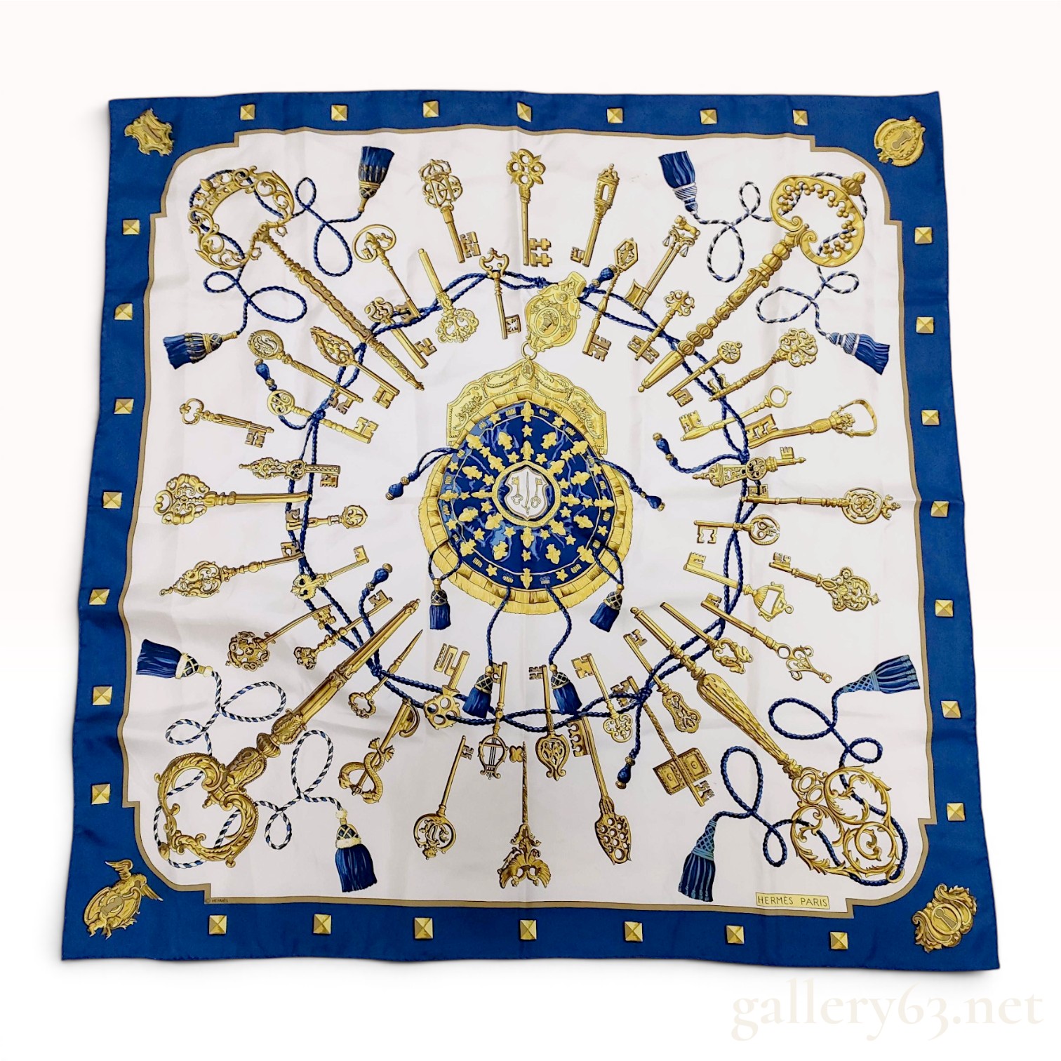 Hermes Paris Silk Twill Scarf in Les Cles Pattern