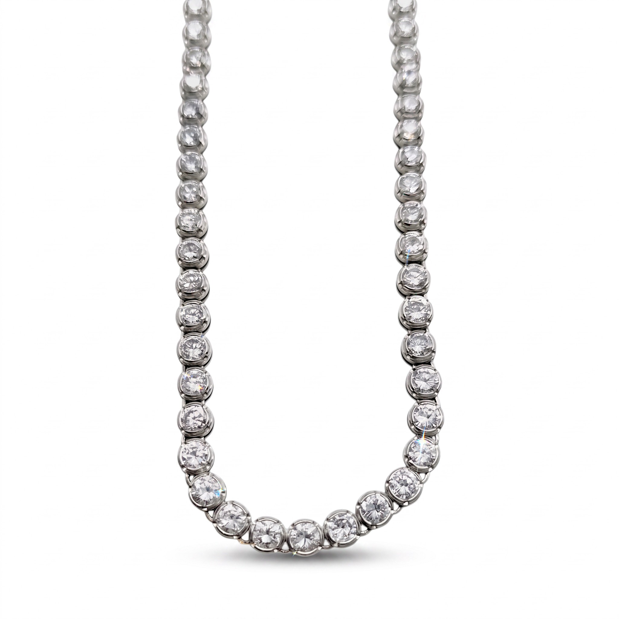 A Platinum and 10.00ctw Natural Diamond Graduated Tennis Necklace
