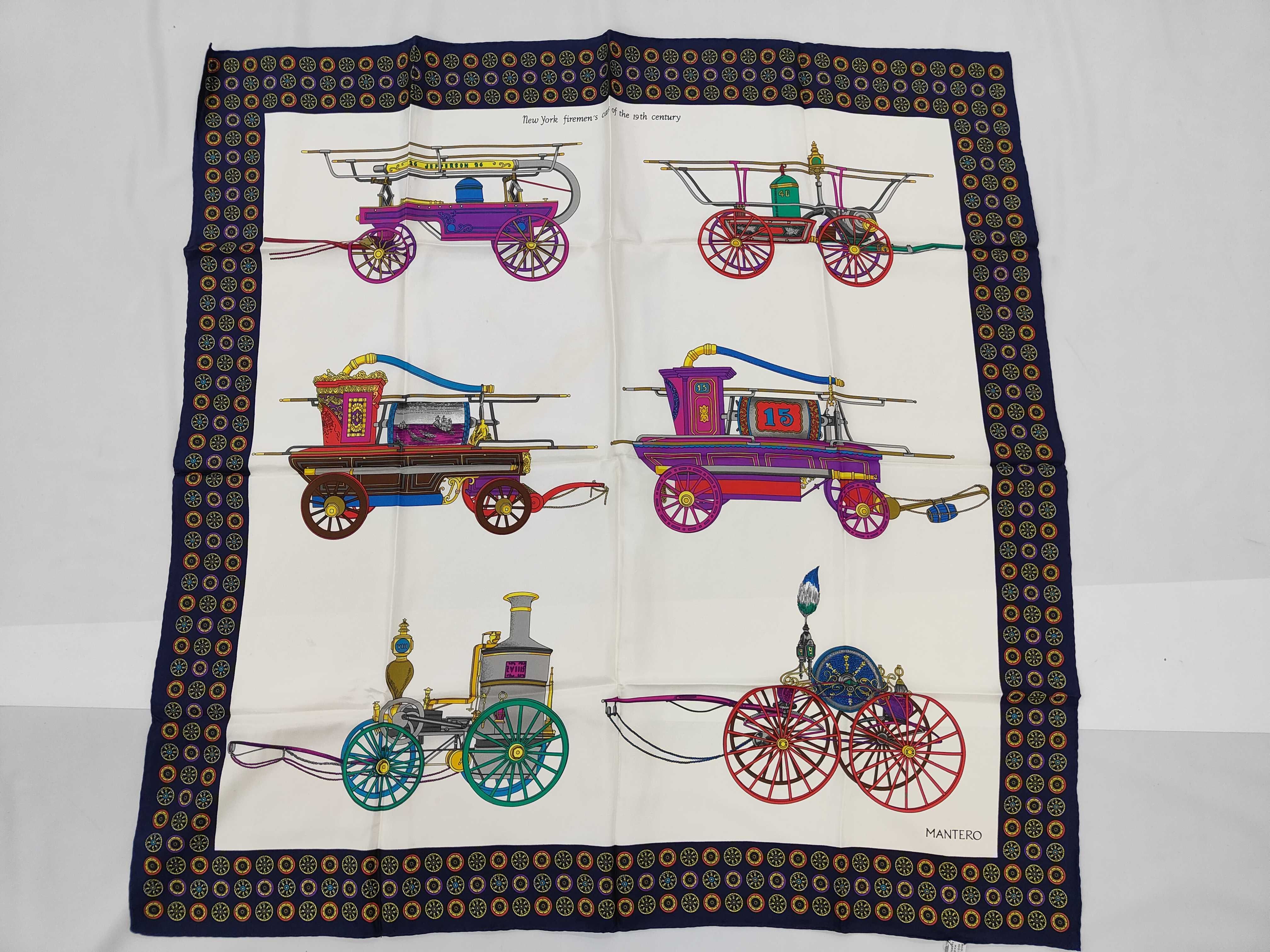 Mantero Vintage Silk Scarf New York Firemen's Cars of the 19th Century