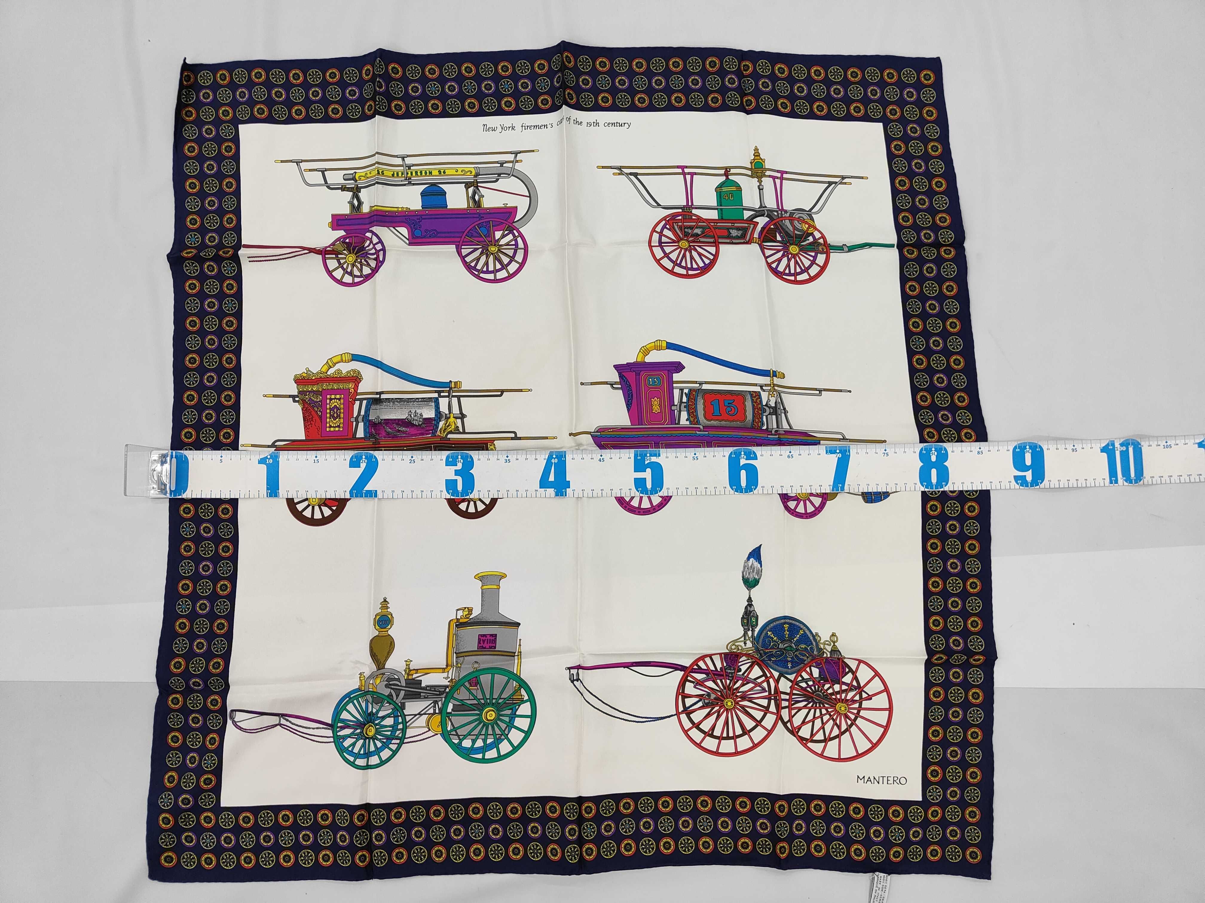 Mantero Vintage Silk Scarf New York Firemen's Cars of the 19th Century