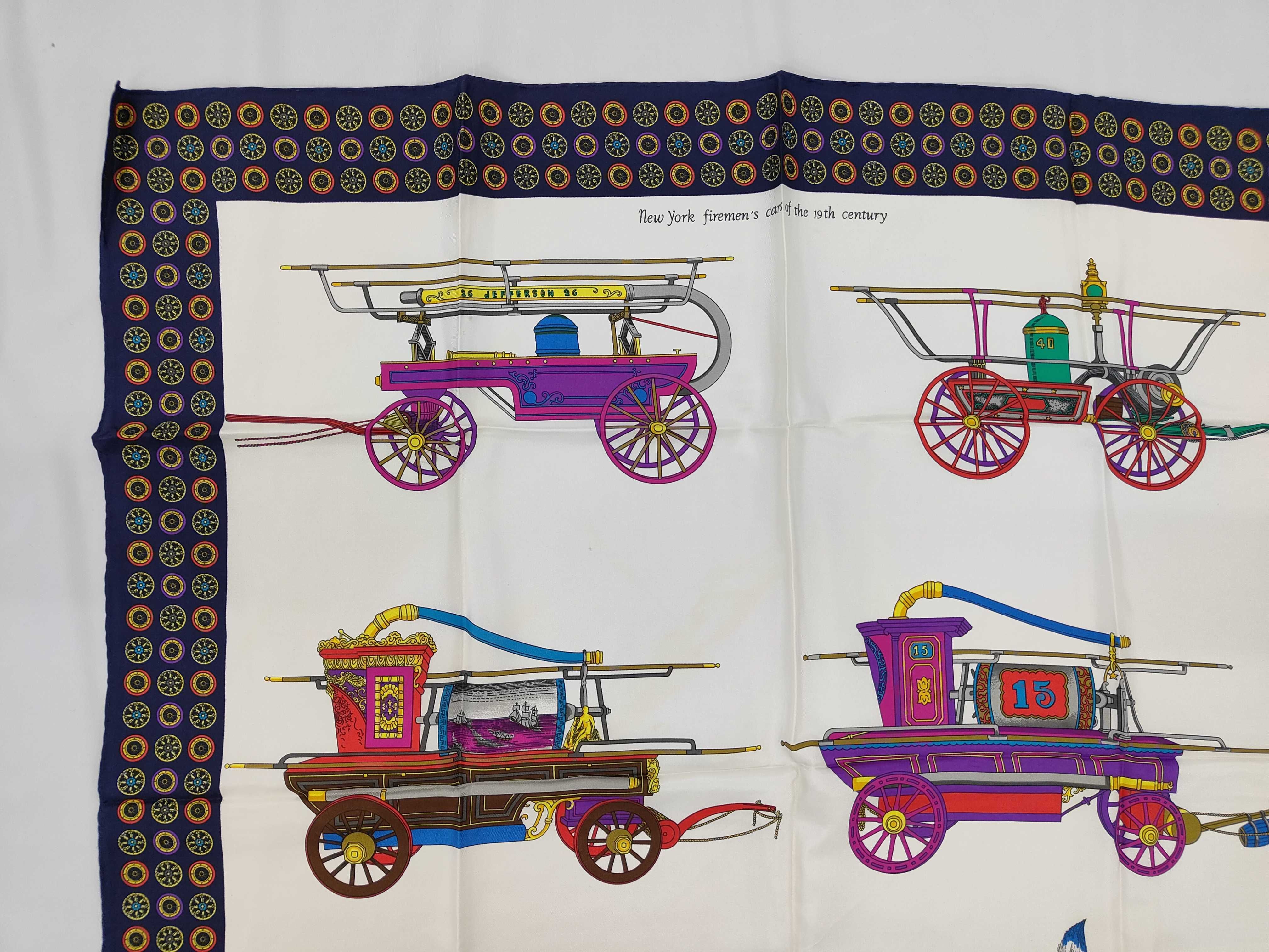 Mantero Vintage Silk Scarf New York Firemen's Cars of the 19th Century