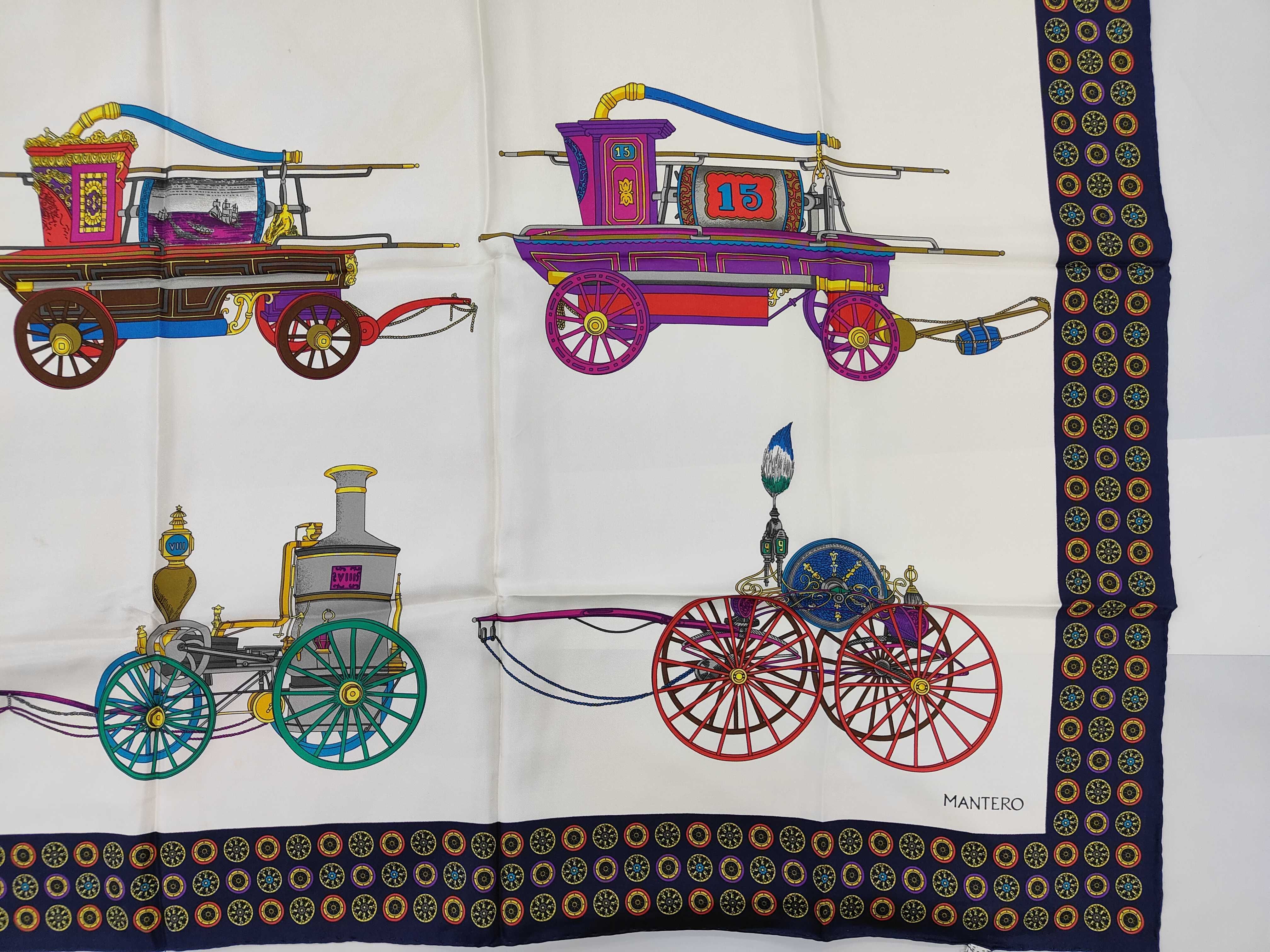 Mantero Vintage Silk Scarf New York Firemen's Cars of the 19th Century