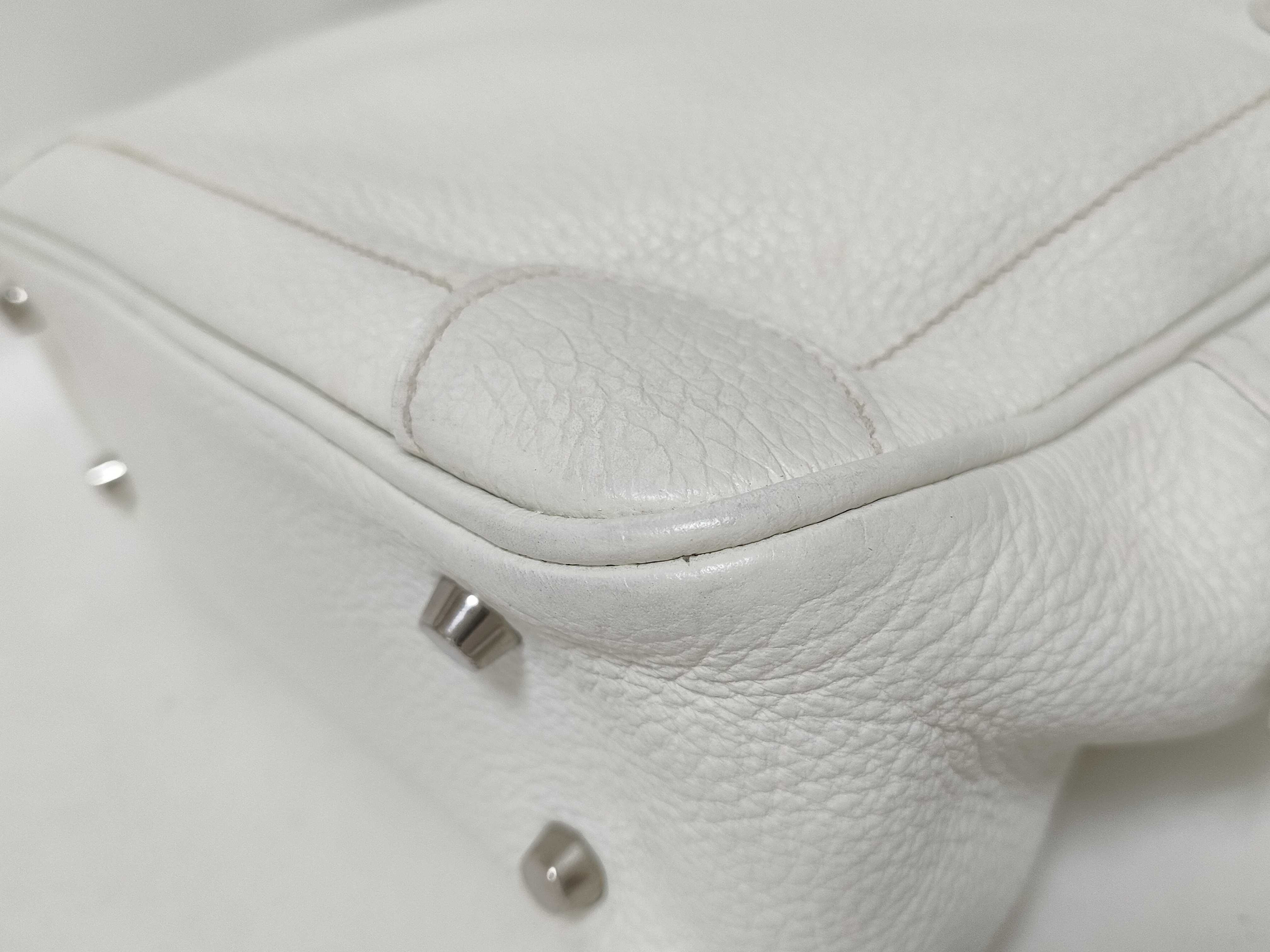 Hermes White Tryon Clemence Leather Omnibus PM Handbag