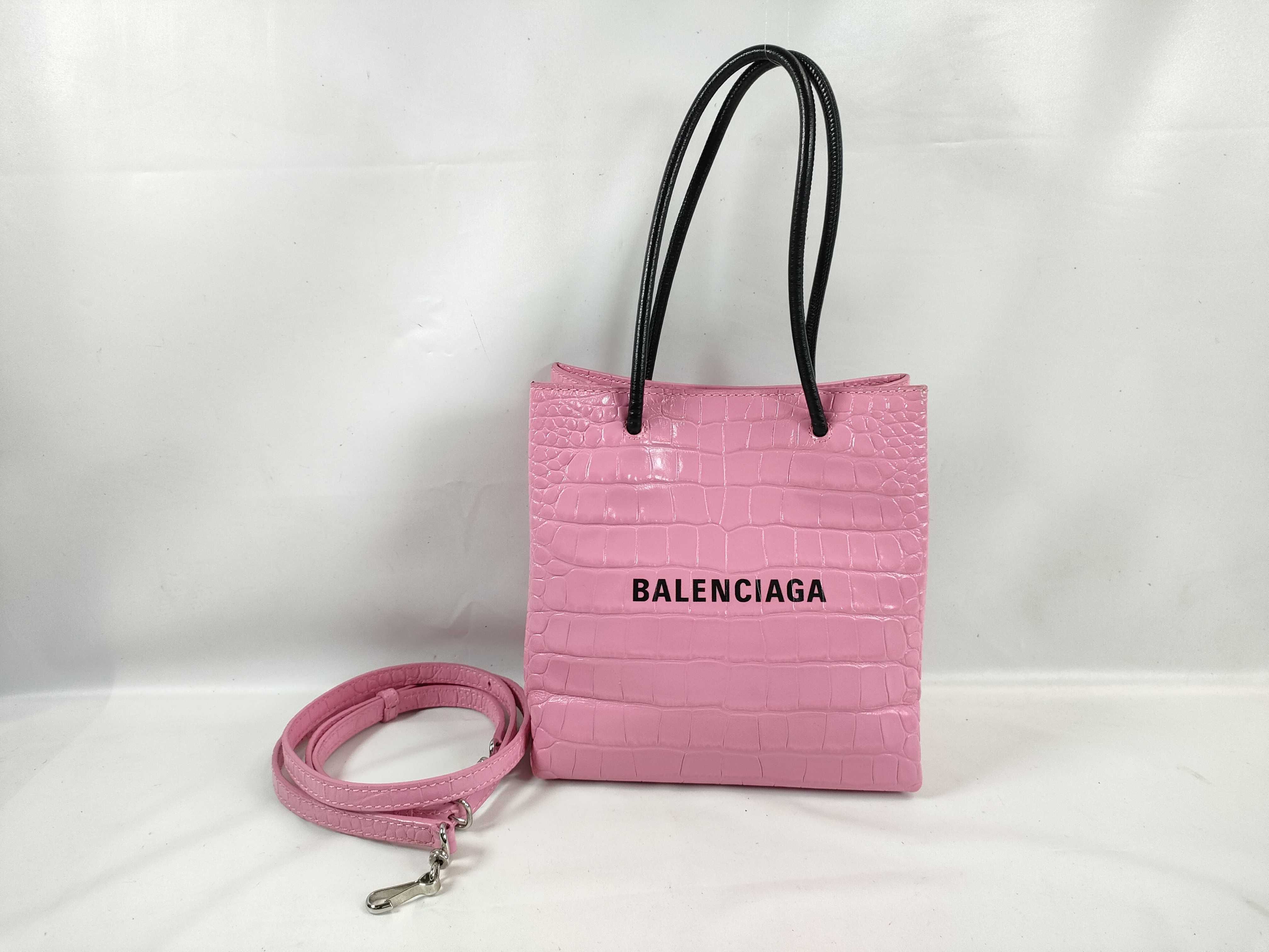 Balenciaga Shopping Tote XXS in Pink Croc-Embossed Leather