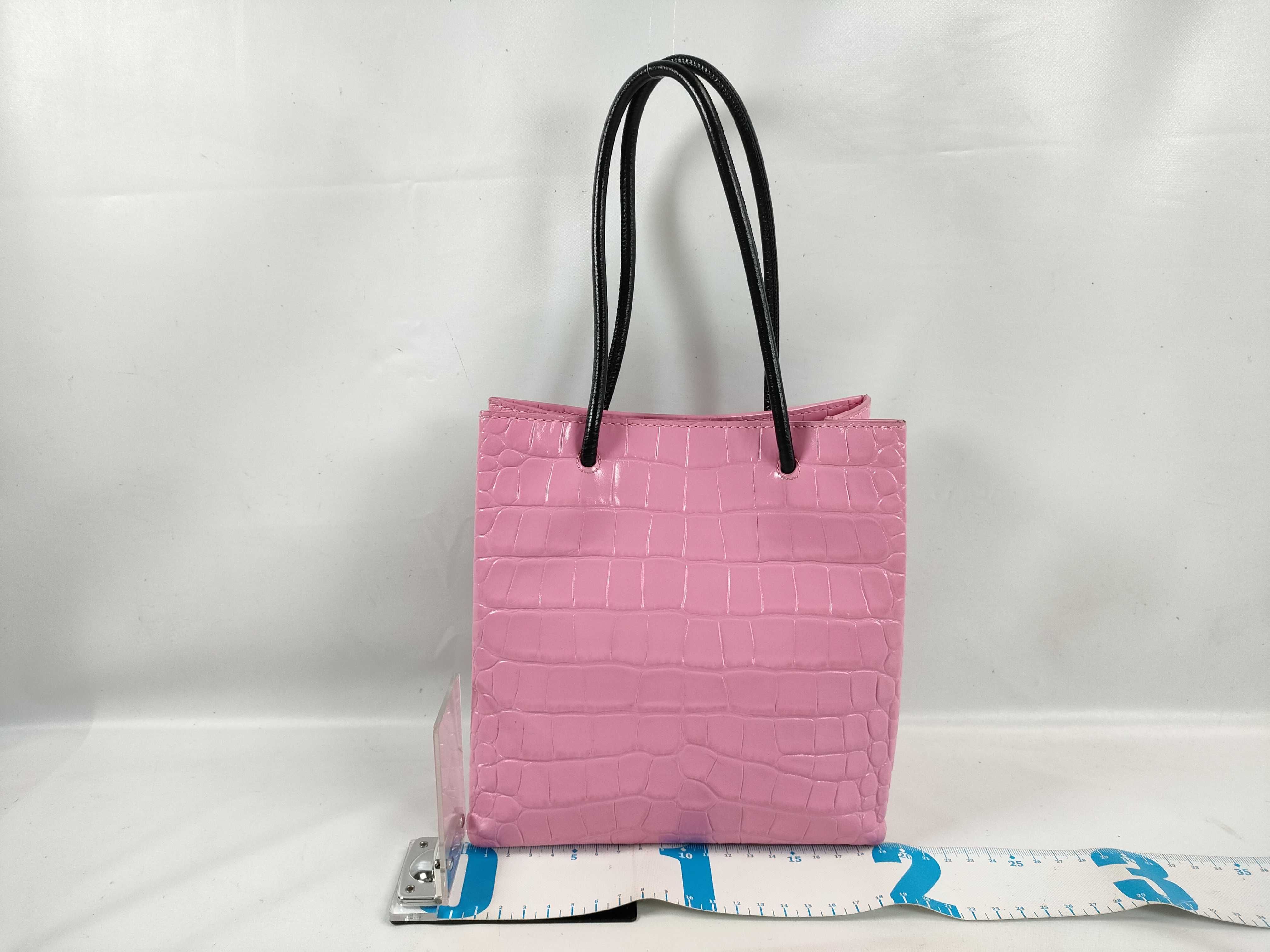 Balenciaga Shopping Tote XXS in Pink Croc-Embossed Leather
