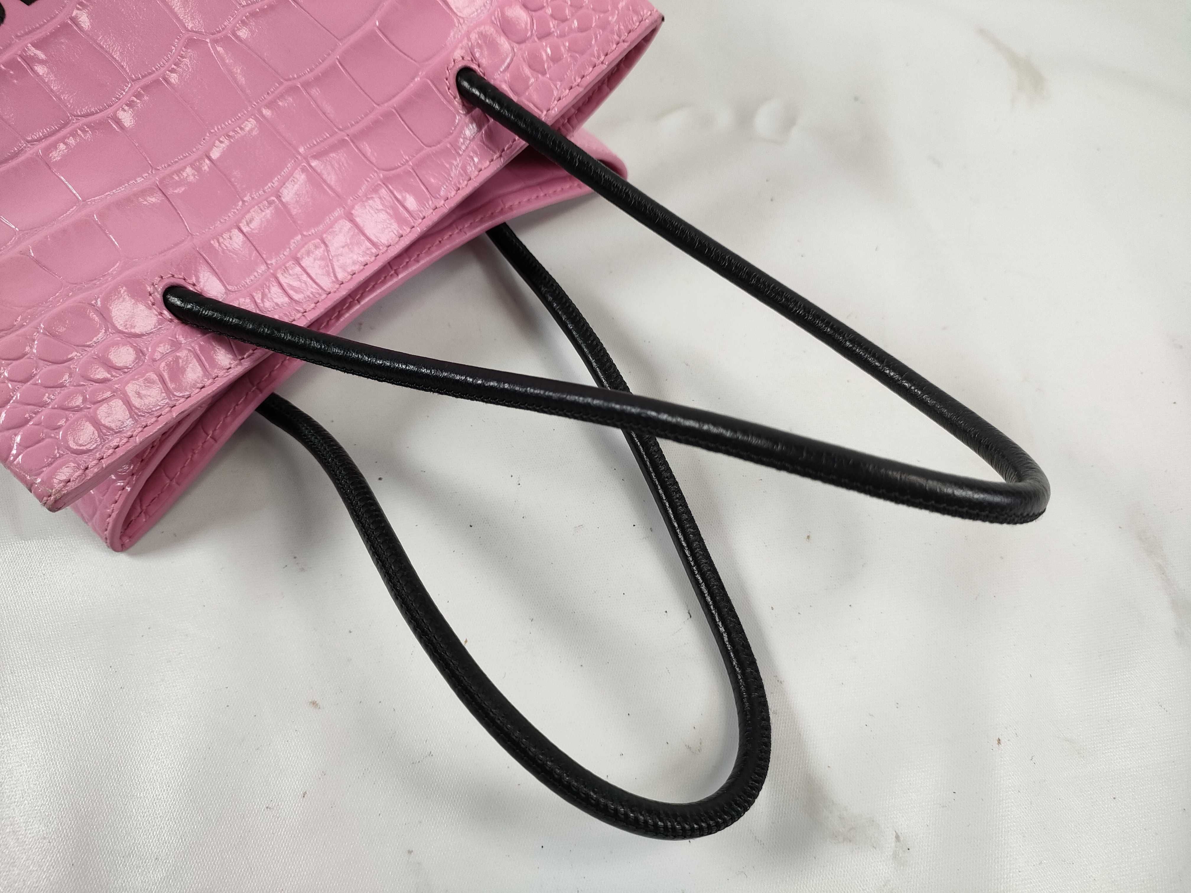 Balenciaga Shopping Tote XXS in Pink Croc-Embossed Leather