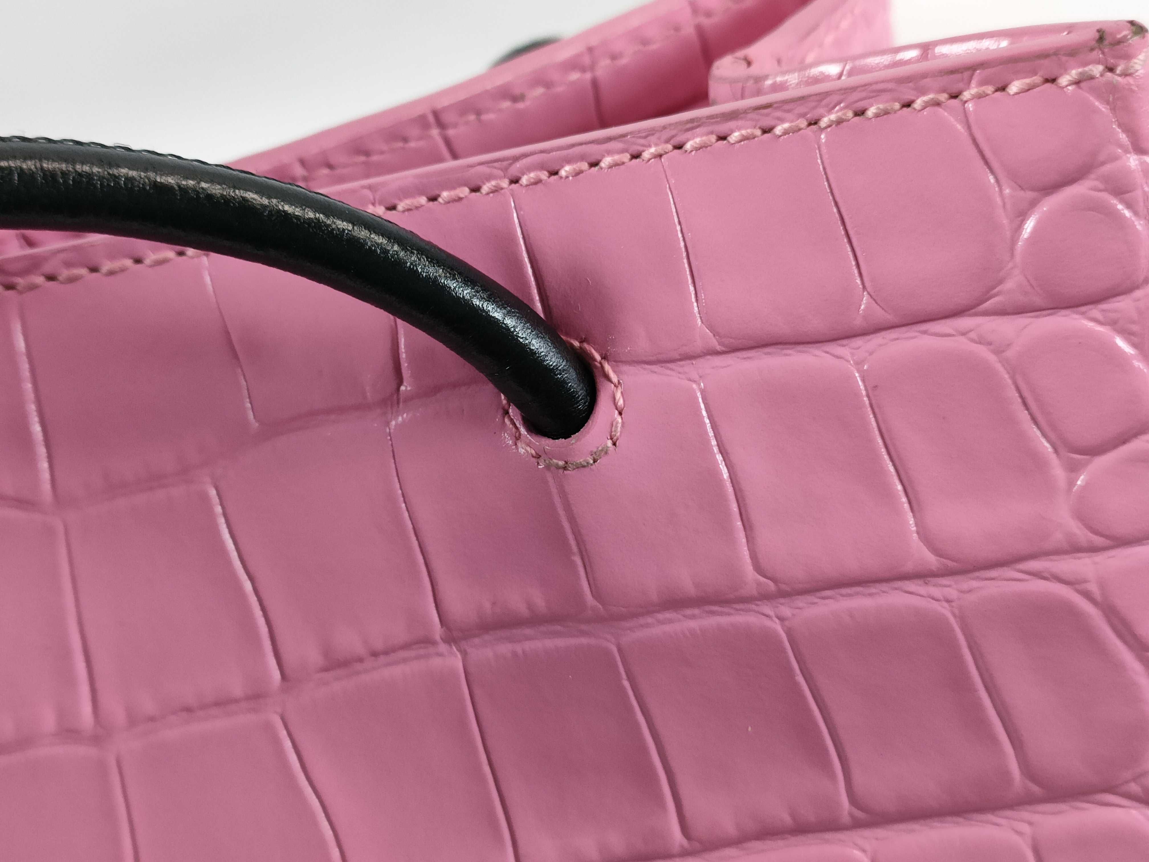 Balenciaga Shopping Tote XXS in Pink Croc-Embossed Leather