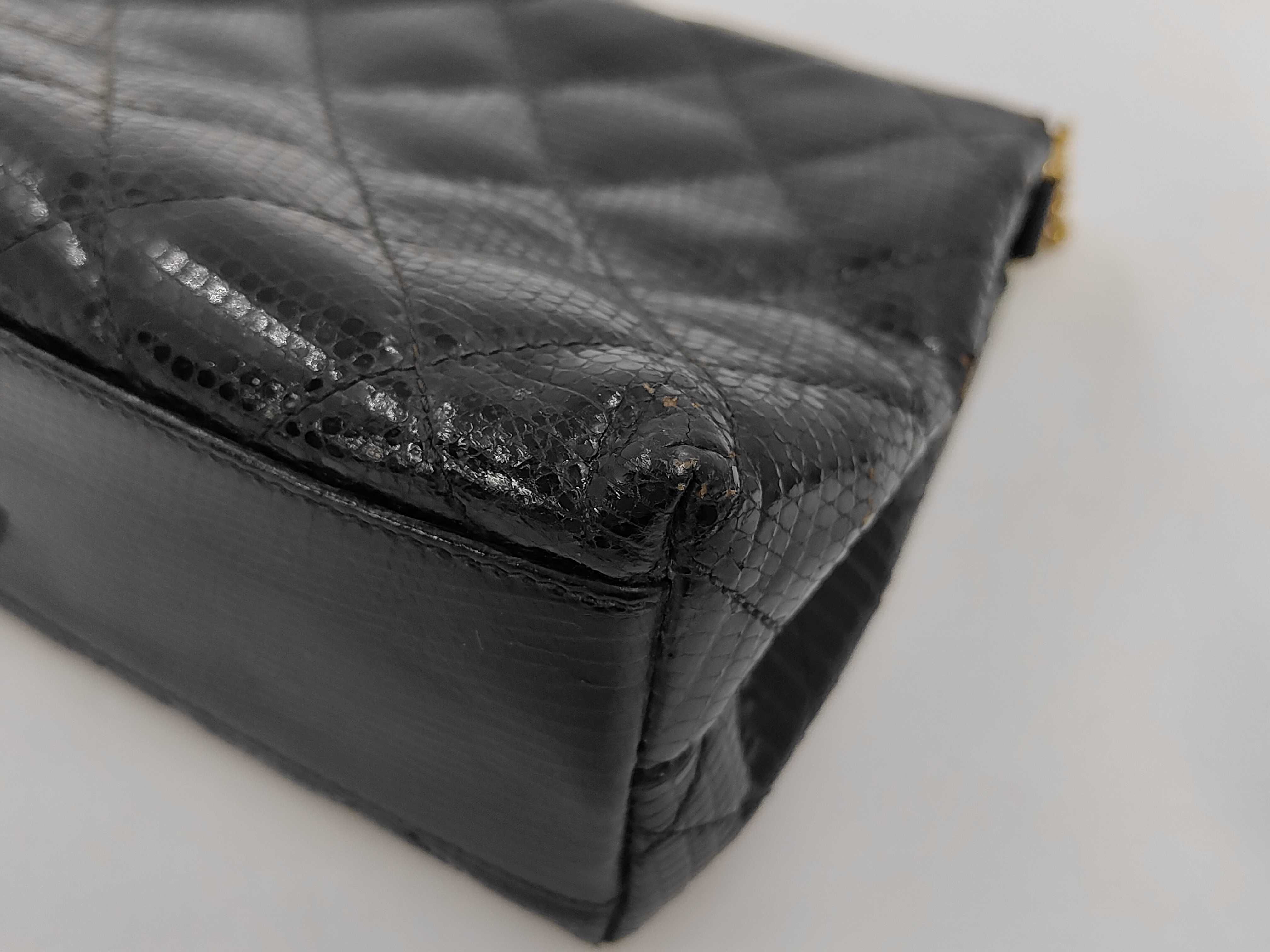 An Important Chanel Vintage Black Quilted Lizard Skin Flap Bag with Multi-Strand Gold-Plated Chain, 0 Series 1984-1986